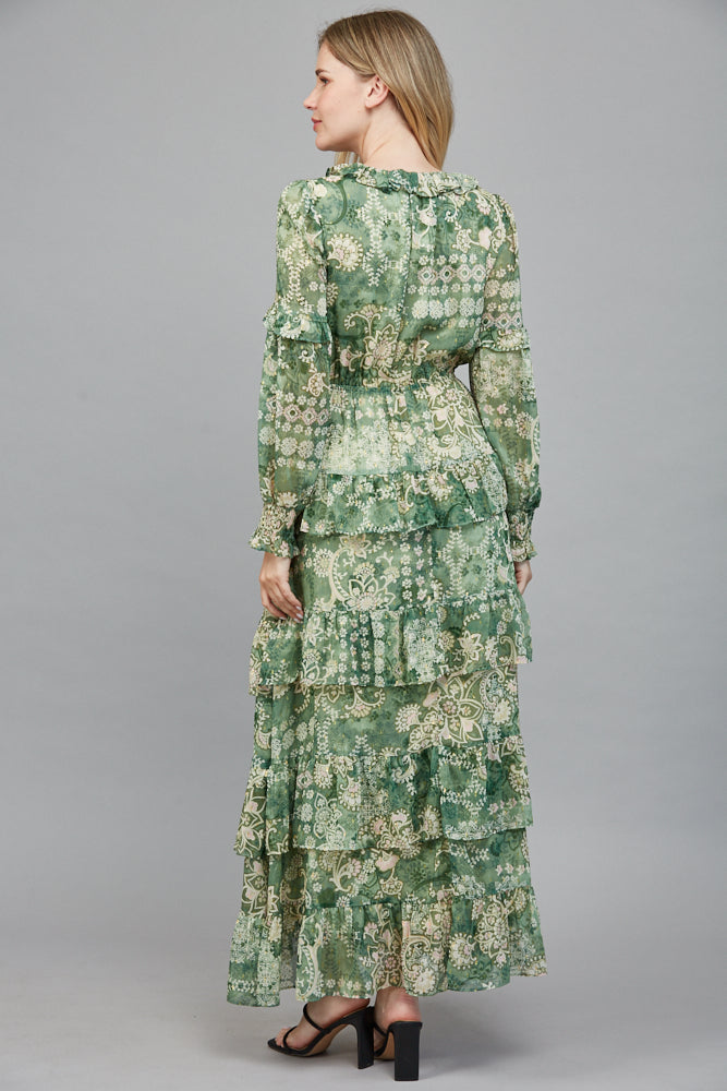 Fate Lurex Tiered Midi Dress in Green Multi-Maxi Dresses-Fate-Deja Nu Boutique, Women's Fashion Boutique in Lampasas, Texas