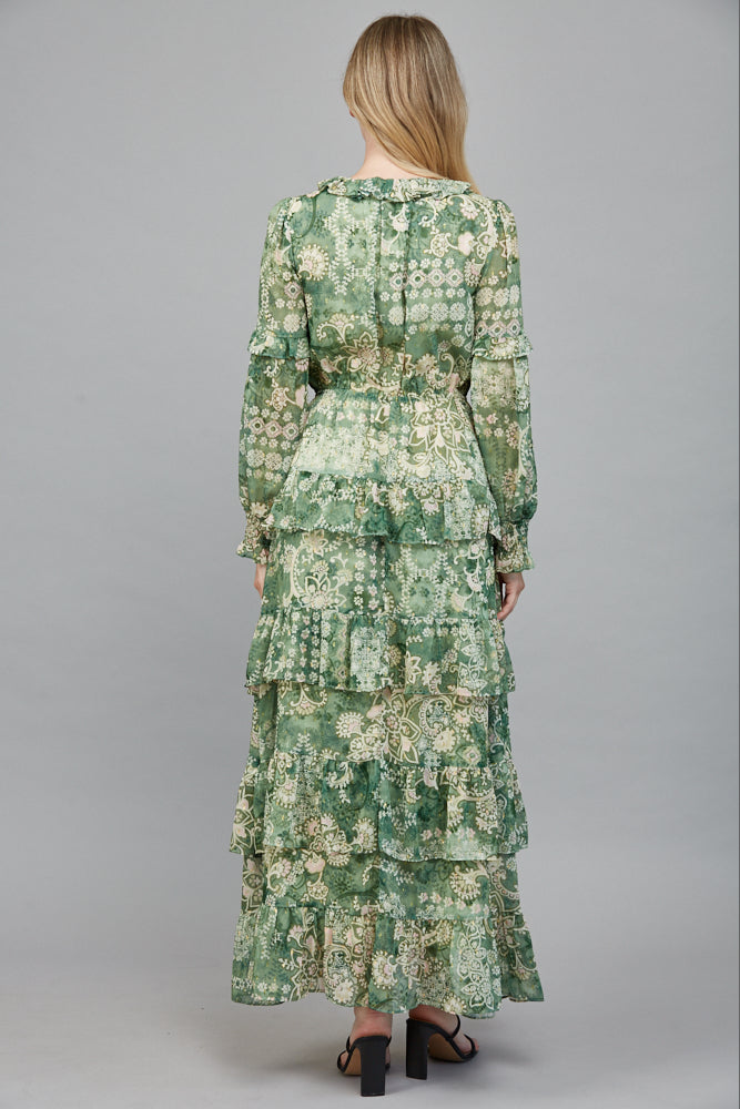 Fate Lurex Tiered Midi Dress in Green Multi-Maxi Dresses-Fate-Deja Nu Boutique, Women's Fashion Boutique in Lampasas, Texas