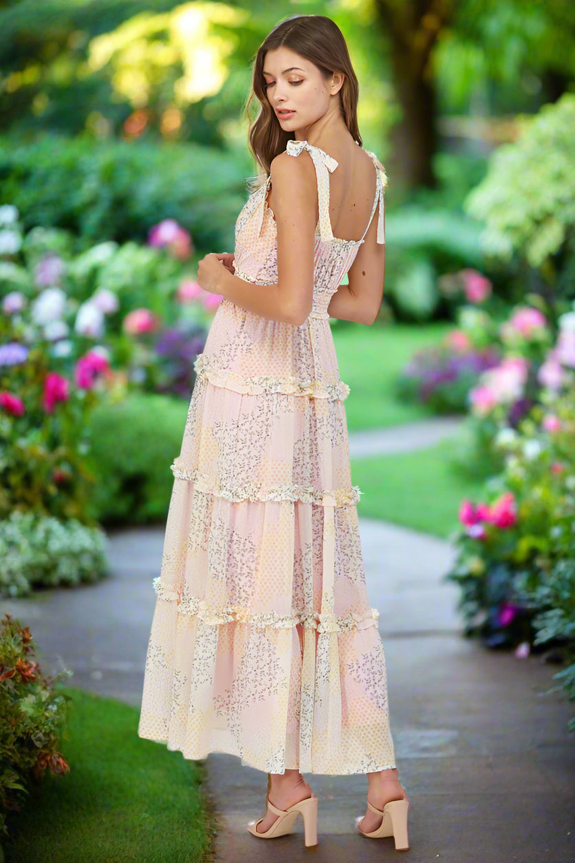 Fate Tiered Maxi Dress with Tie Straps – Yellow Multi Floral Patchwork-Maxi Dresses-Fate-Deja Nu Boutique, Women's Fashion Boutique in Lampasas, Texas