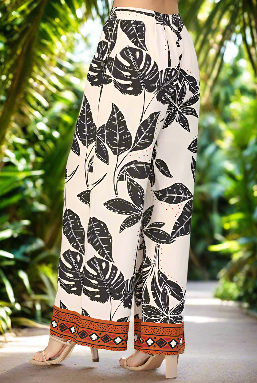 🌿 Fate Tropical Print Linen Blend Pants – Taupe Multi-Pants-Fate-Deja Nu Boutique, Women's Fashion Boutique in Lampasas, Texas