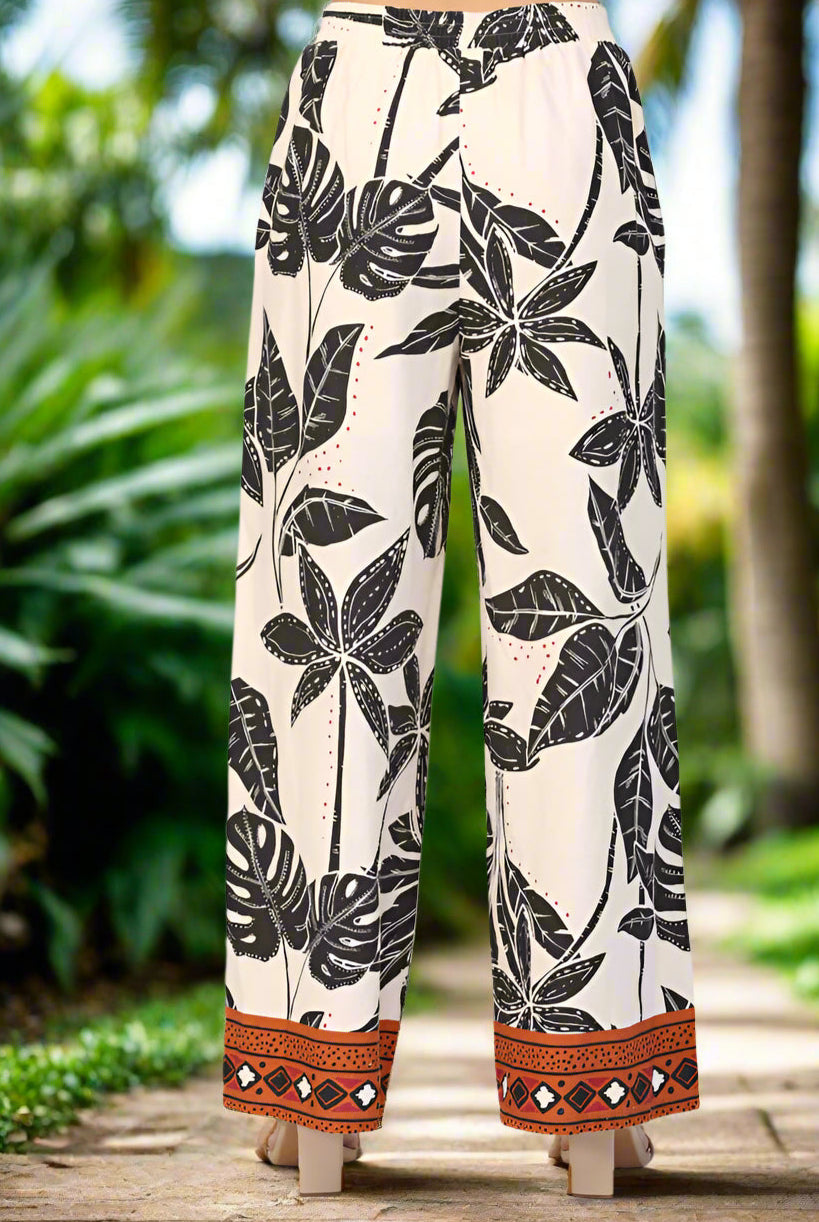 🌿 Fate Tropical Print Linen Blend Pants – Taupe Multi-Pants-Fate-Deja Nu Boutique, Women's Fashion Boutique in Lampasas, Texas