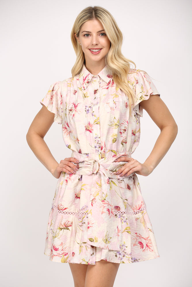 Fate Pink Multi Floral Belted Mini Dress – Chic and Feminine Style-Short Dresses-Fate-Deja Nu Boutique, Women's Fashion Boutique in Lampasas, Texas