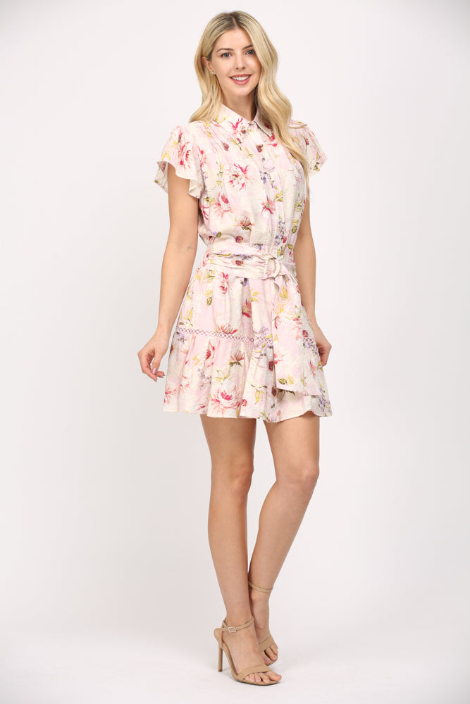 Fate Pink Multi Floral Belted Mini Dress – Chic and Feminine Style-Short Dresses-Fate-Deja Nu Boutique, Women's Fashion Boutique in Lampasas, Texas
