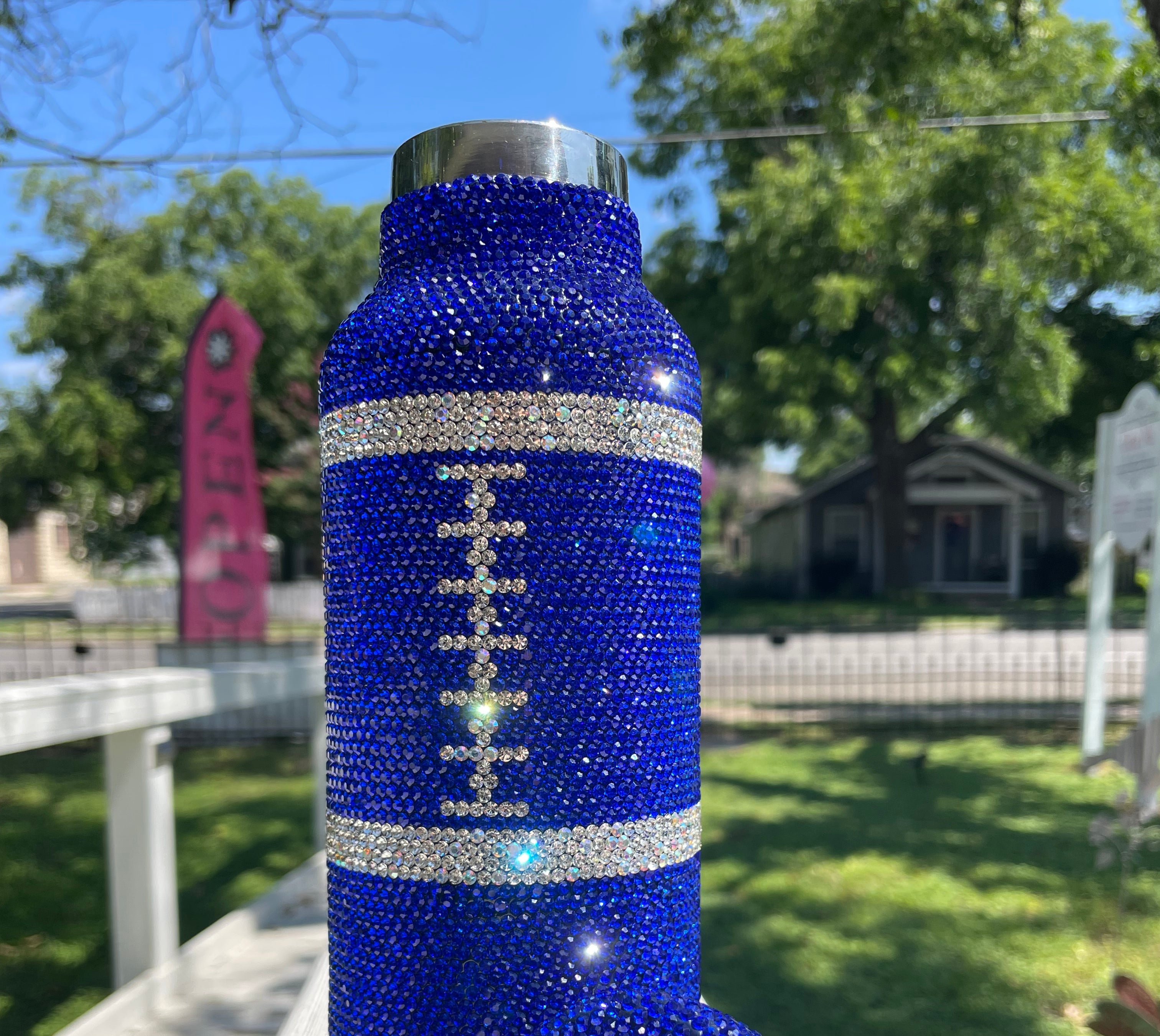 Football Royal Blue And White Stainless Steel Thermal Water Bottle-water bottle-Deja Nu-Deja Nu Boutique, Women's Fashion Boutique in Lampasas, Texas