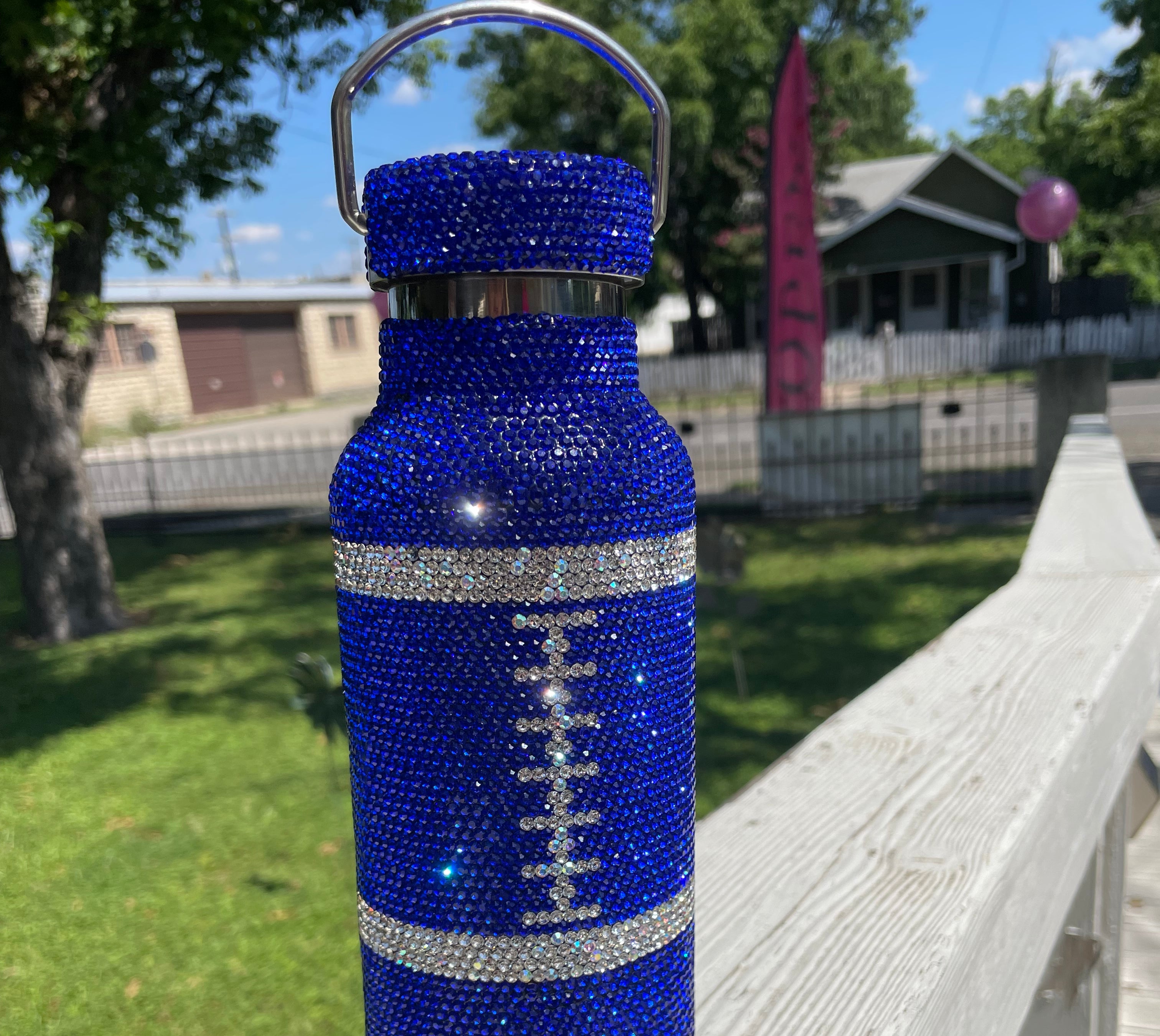 Football Royal Blue And White Stainless Steel Thermal Water Bottle-water bottle-Deja Nu-Deja Nu Boutique, Women's Fashion Boutique in Lampasas, Texas