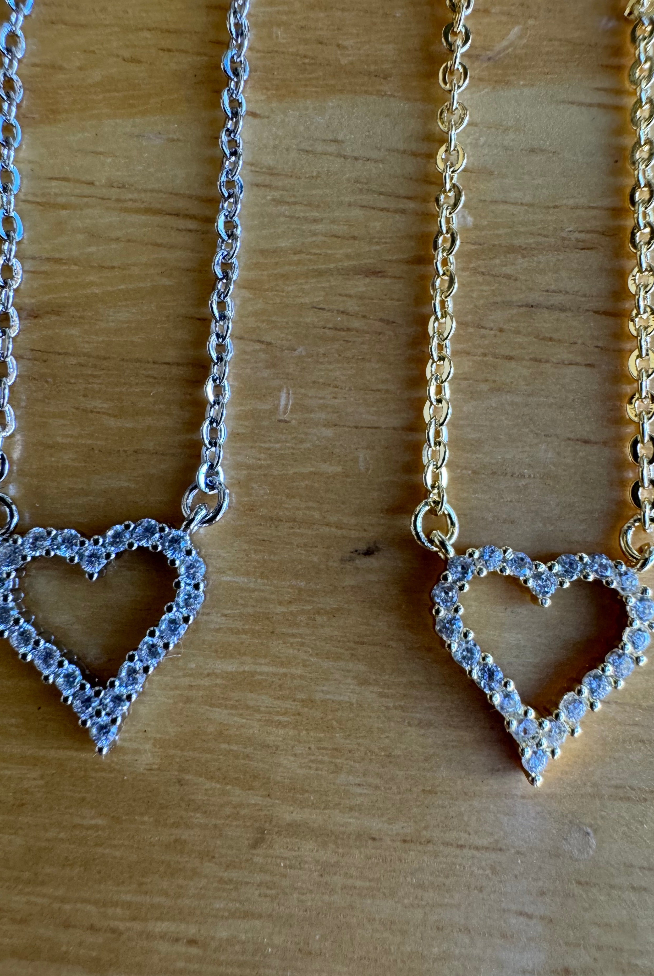 Fossick Cubic Zirconia Heart Necklace in Gold Or Silver-Necklaces-Fossick-Deja Nu Boutique, Women's Fashion Boutique in Lampasas, Texas