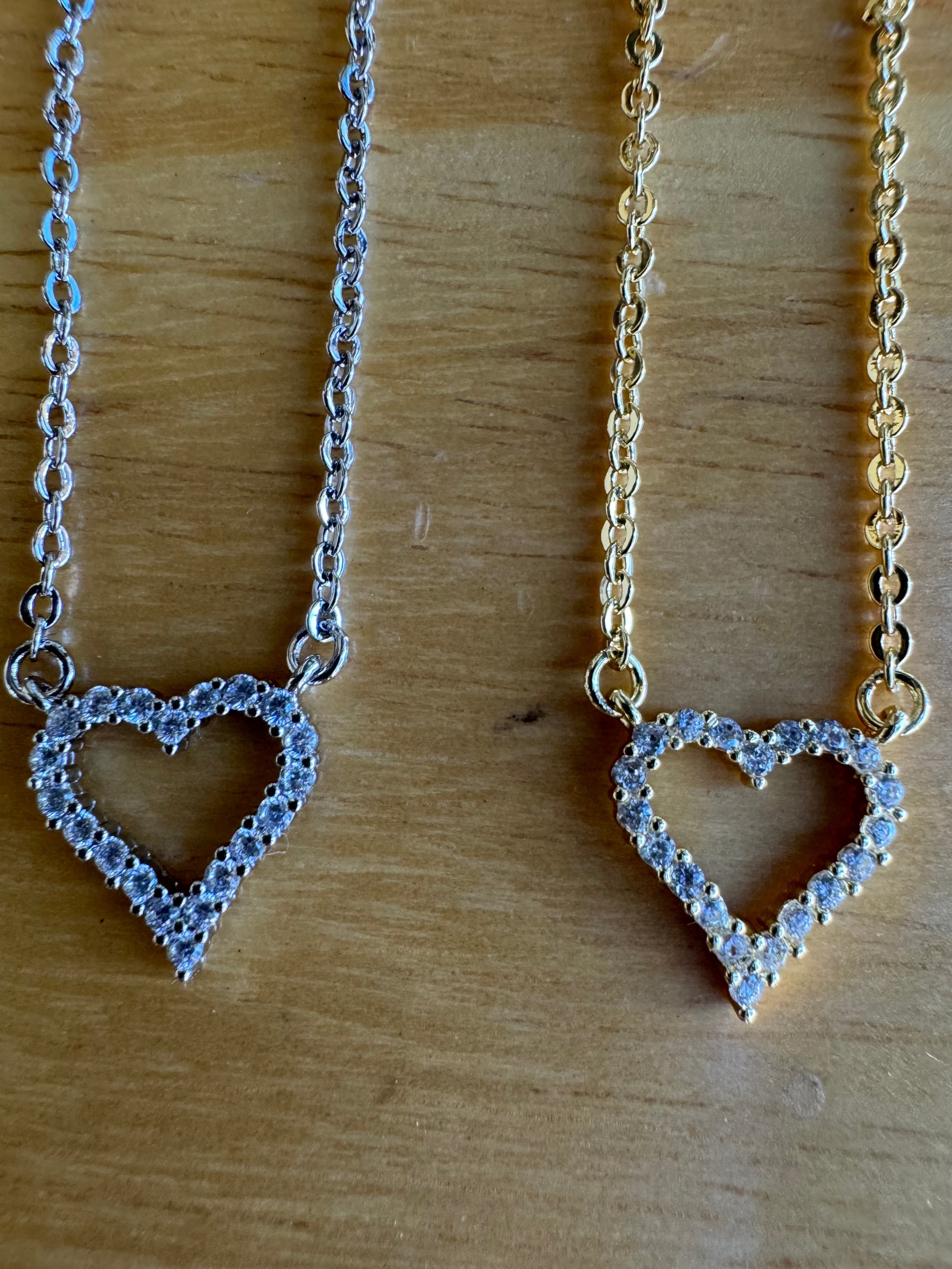 Fossick Cubic Zirconia Heart Necklace in Gold Or Silver-Necklaces-Fossick-Deja Nu Boutique, Women's Fashion Boutique in Lampasas, Texas