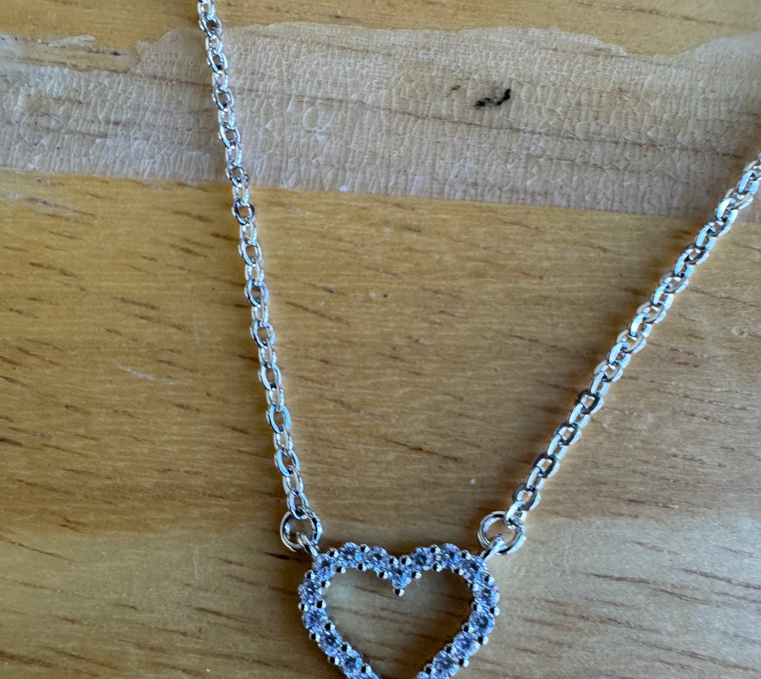 Fossick Cubic Zirconia Heart Necklace in Gold Or Silver-Necklaces-Fossick-Deja Nu Boutique, Women's Fashion Boutique in Lampasas, Texas