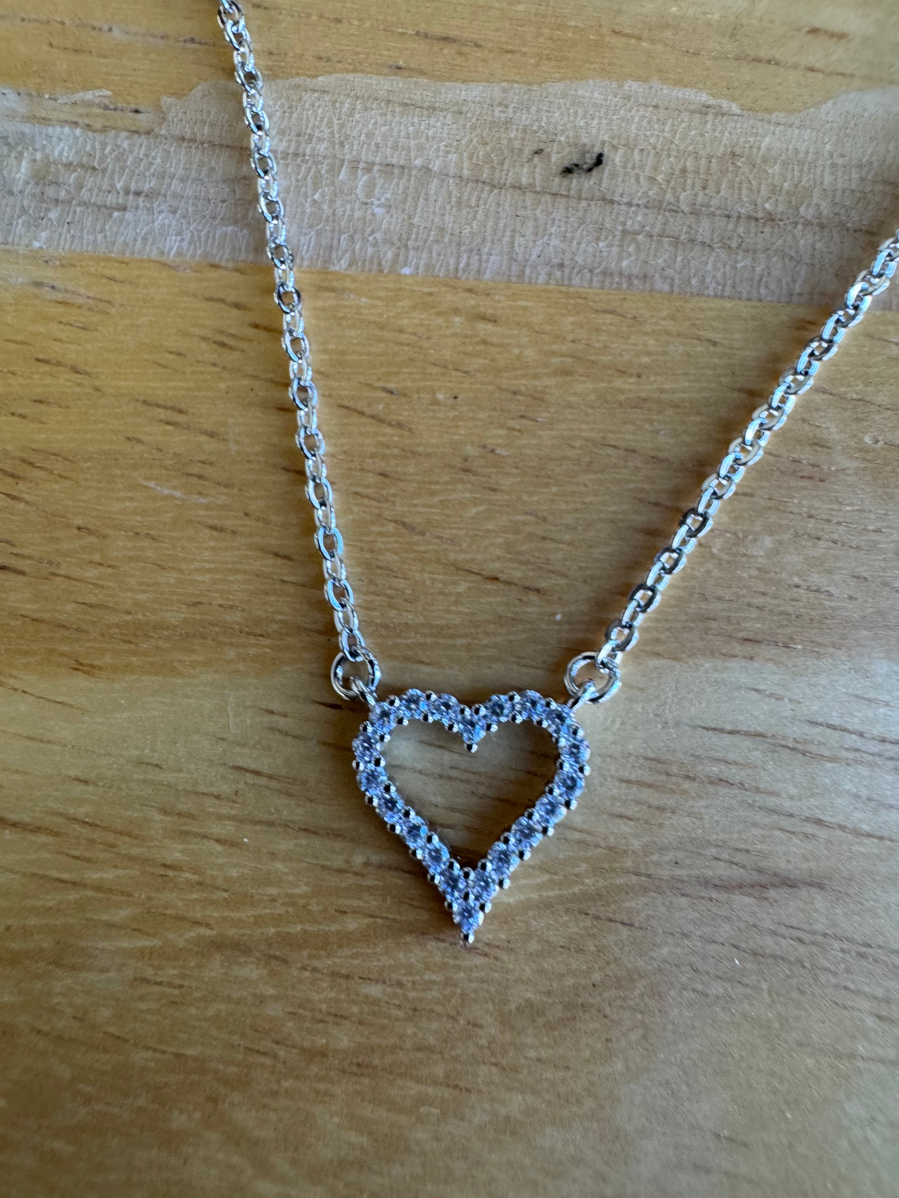 Fossick Cubic Zirconia Heart Necklace in Gold Or Silver-Necklaces-Fossick-Deja Nu Boutique, Women's Fashion Boutique in Lampasas, Texas