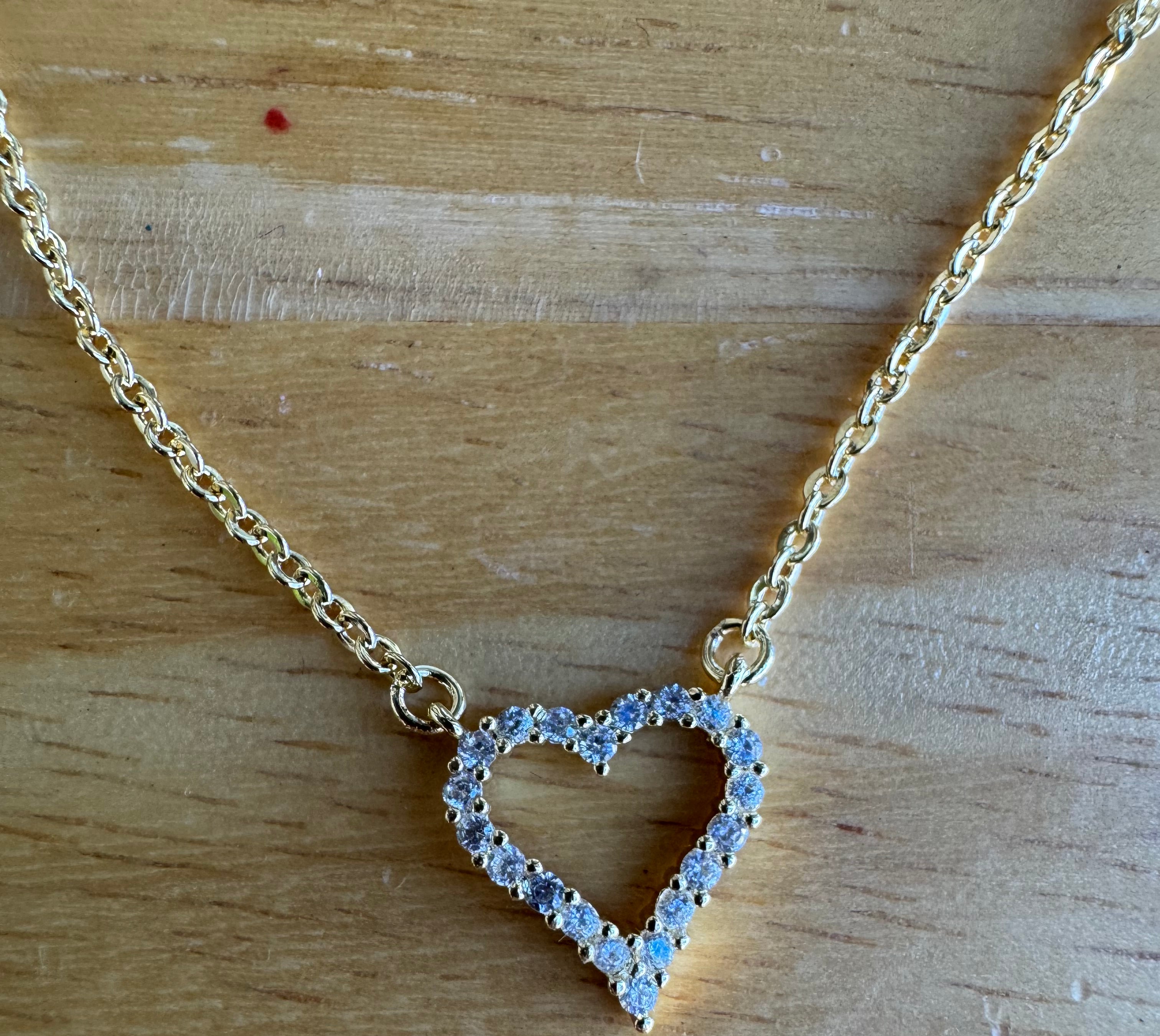 Fossick Cubic Zirconia Heart Necklace in Gold Or Silver-Necklaces-Fossick-Deja Nu Boutique, Women's Fashion Boutique in Lampasas, Texas
