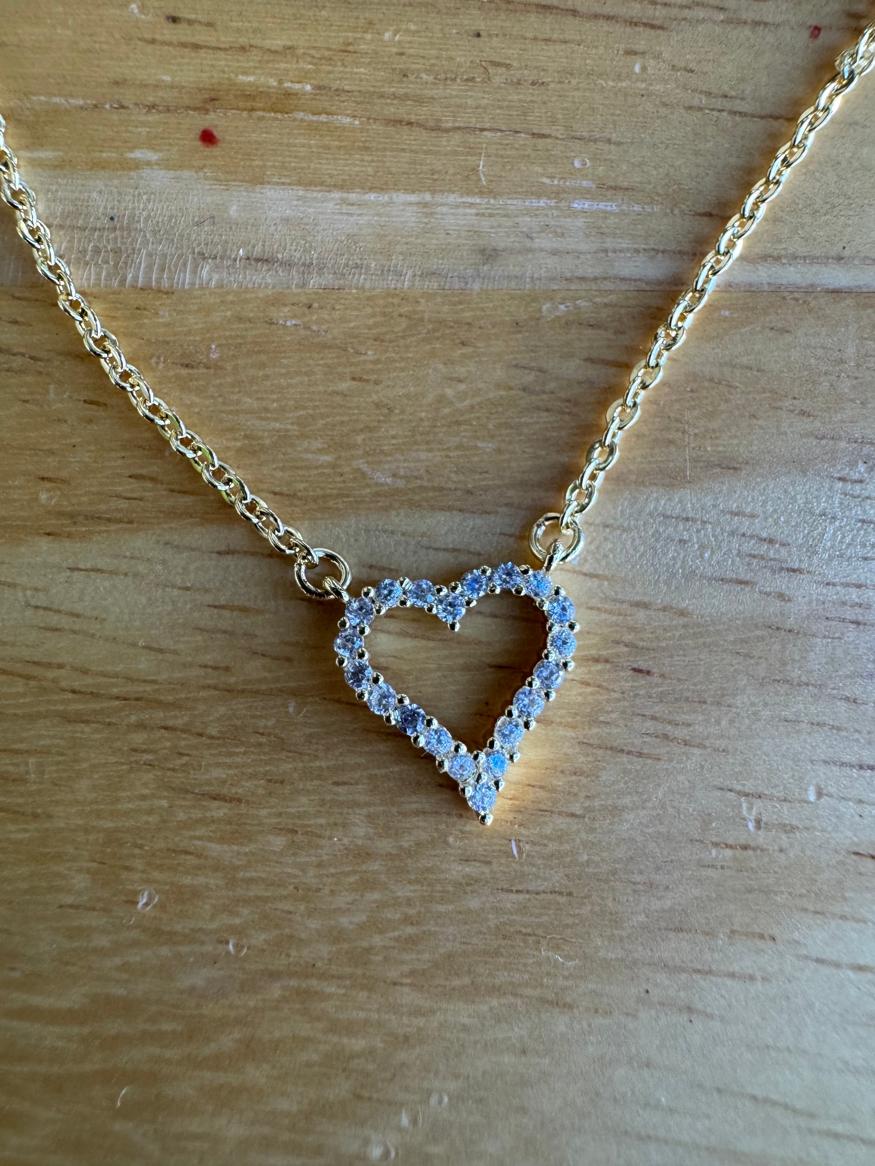 Fossick Cubic Zirconia Heart Necklace in Gold Or Silver-Necklaces-Fossick-Deja Nu Boutique, Women's Fashion Boutique in Lampasas, Texas