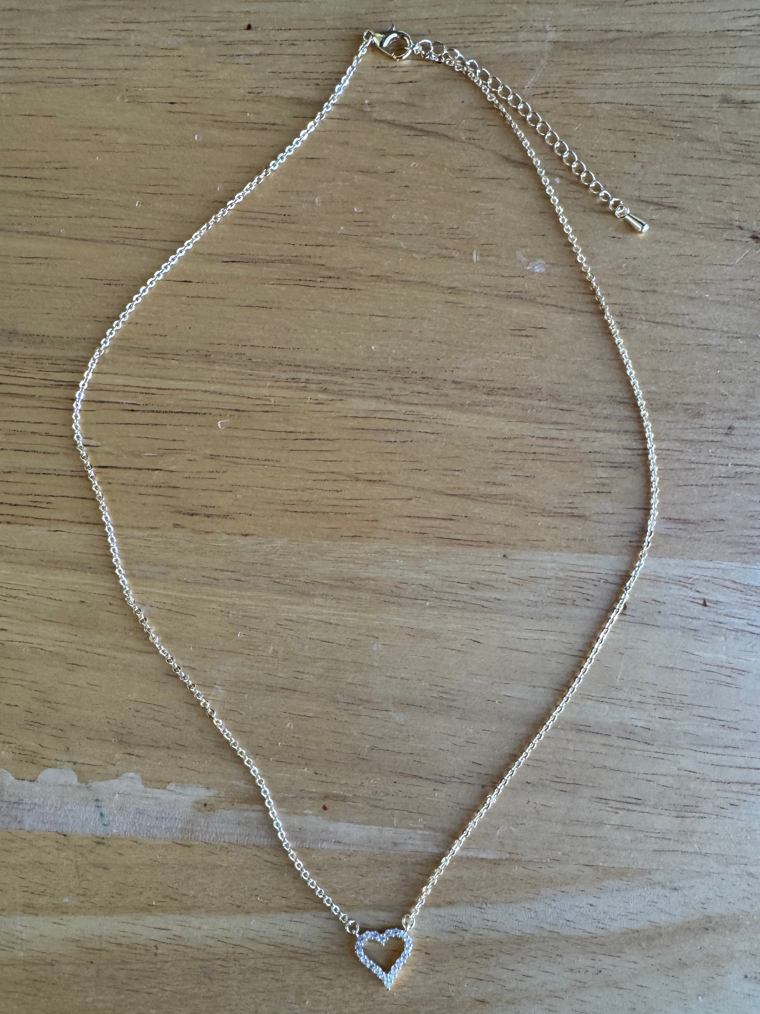 Fossick Cubic Zirconia Heart Necklace in Gold Or Silver-Necklaces-Fossick-Deja Nu Boutique, Women's Fashion Boutique in Lampasas, Texas