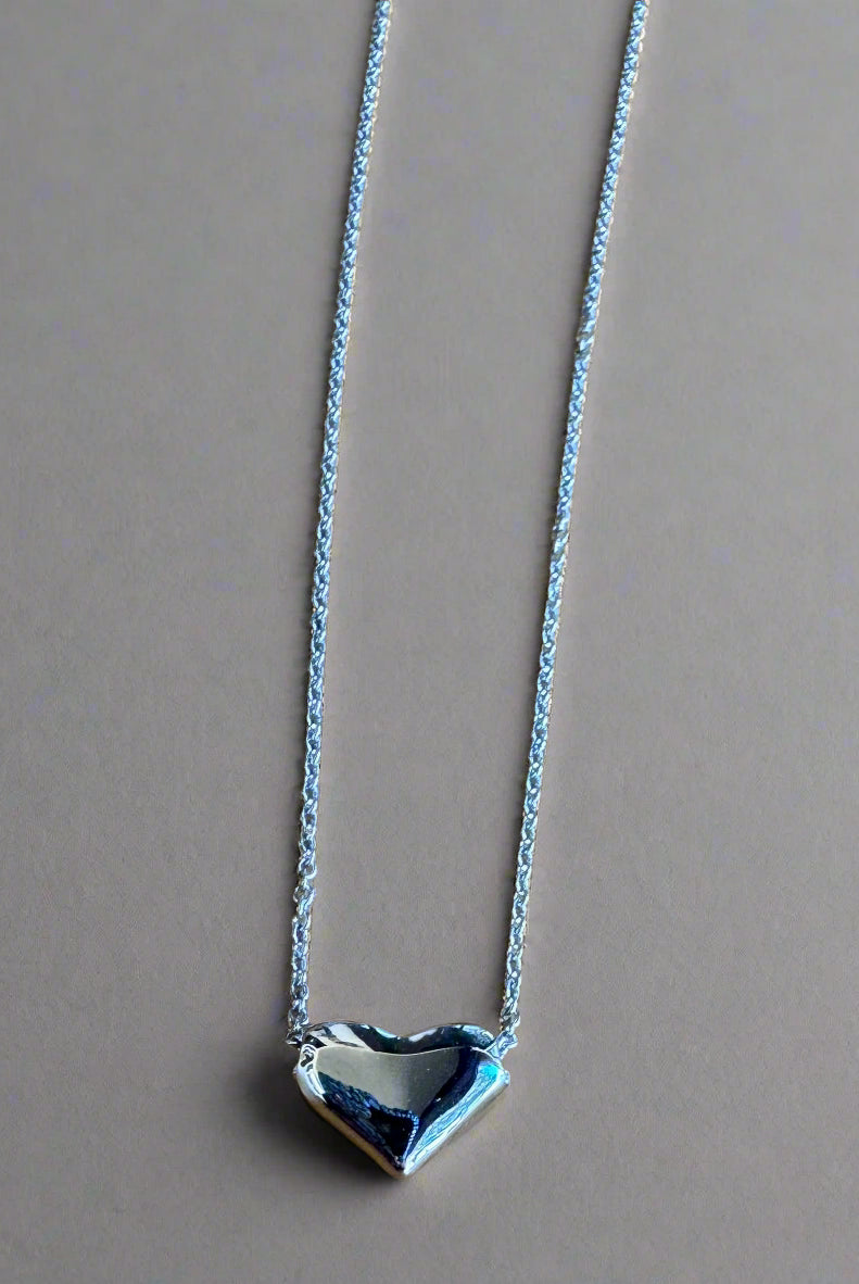 Fossick Silver Puffed Heart Necklace-Necklaces-Fossick-Deja Nu Boutique, Women's Fashion Boutique in Lampasas, Texas