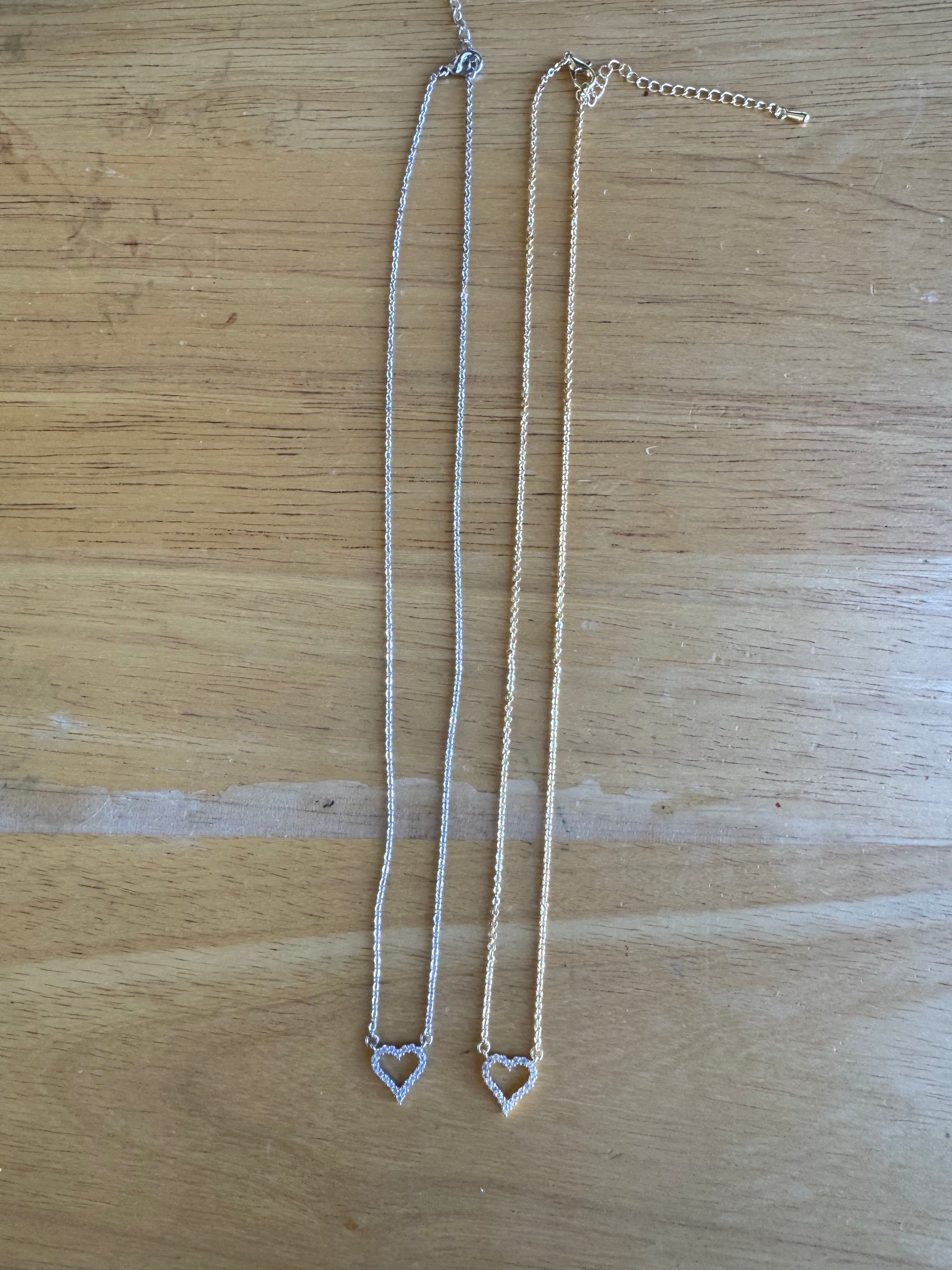 Fossick Cubic Zirconia Heart Necklace in Gold Or Silver-Necklaces-Fossick-Deja Nu Boutique, Women's Fashion Boutique in Lampasas, Texas