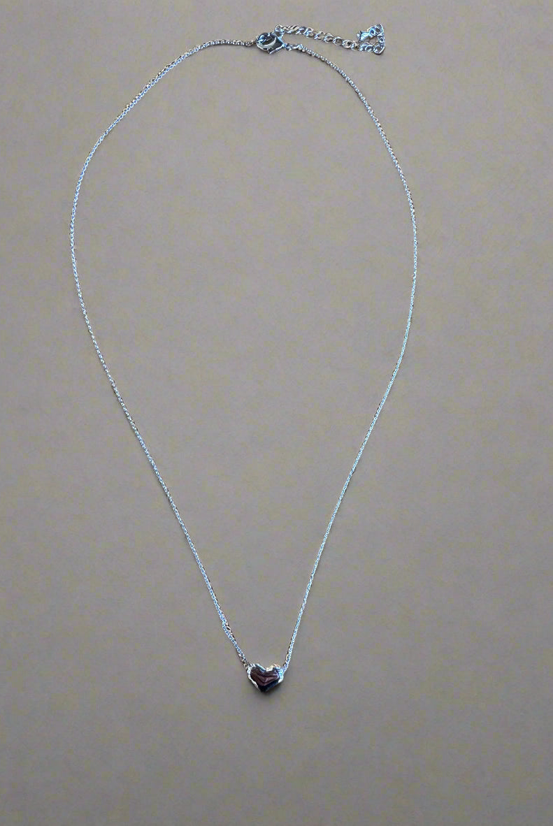 Fossick Silver Puffed Heart Necklace-Necklaces-Fossick-Deja Nu Boutique, Women's Fashion Boutique in Lampasas, Texas