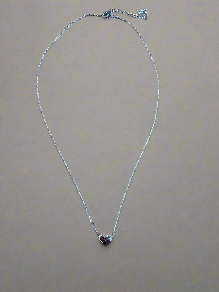 Fossick Silver Puffed Heart Necklace-Necklaces-Fossick-Deja Nu Boutique, Women's Fashion Boutique in Lampasas, Texas