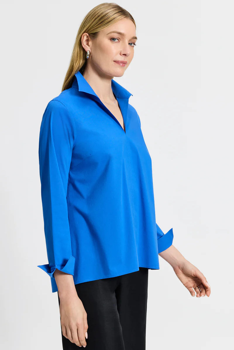 Foxcroft Agnes Stretch No Iron Popover Shirt In Cobalt Blue-shirts-Fox Croft-Deja Nu Boutique, Women's Fashion Boutique in Lampasas, Texas