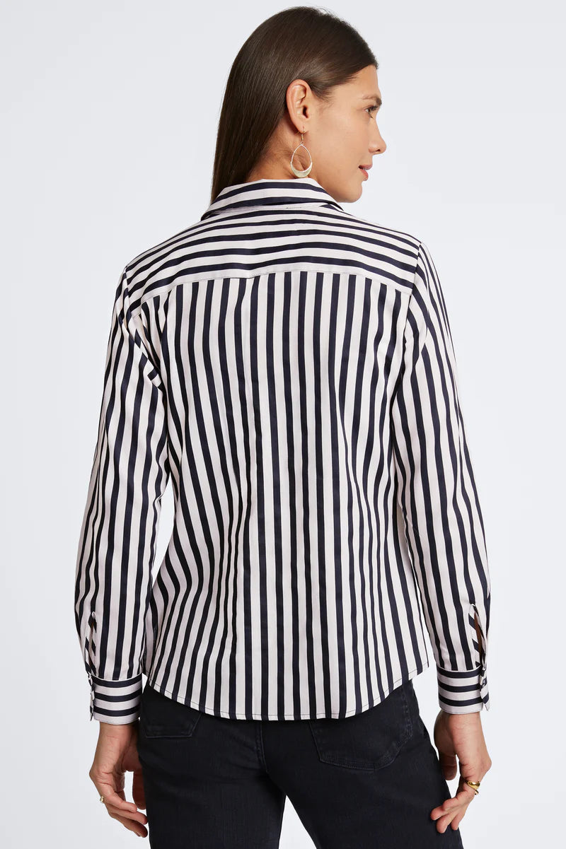 Foxcroft Mary Essential Stretch No Iron Stripe & Gingham Shirt-shirts-Fox Croft-Deja Nu Boutique, Women's Fashion Boutique in Lampasas, Texas