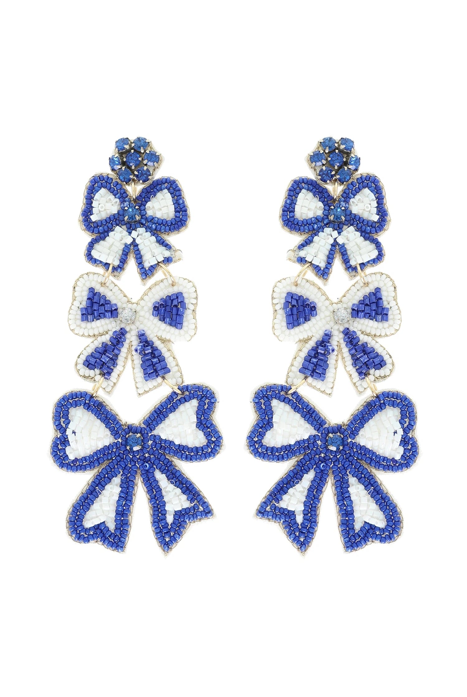 Game Day Striped Bow Ribbon Beaded Dangle Earrings-Earrings-Deja Nu Tx-Deja Nu Boutique, Women's Fashion Boutique in Lampasas, Texas