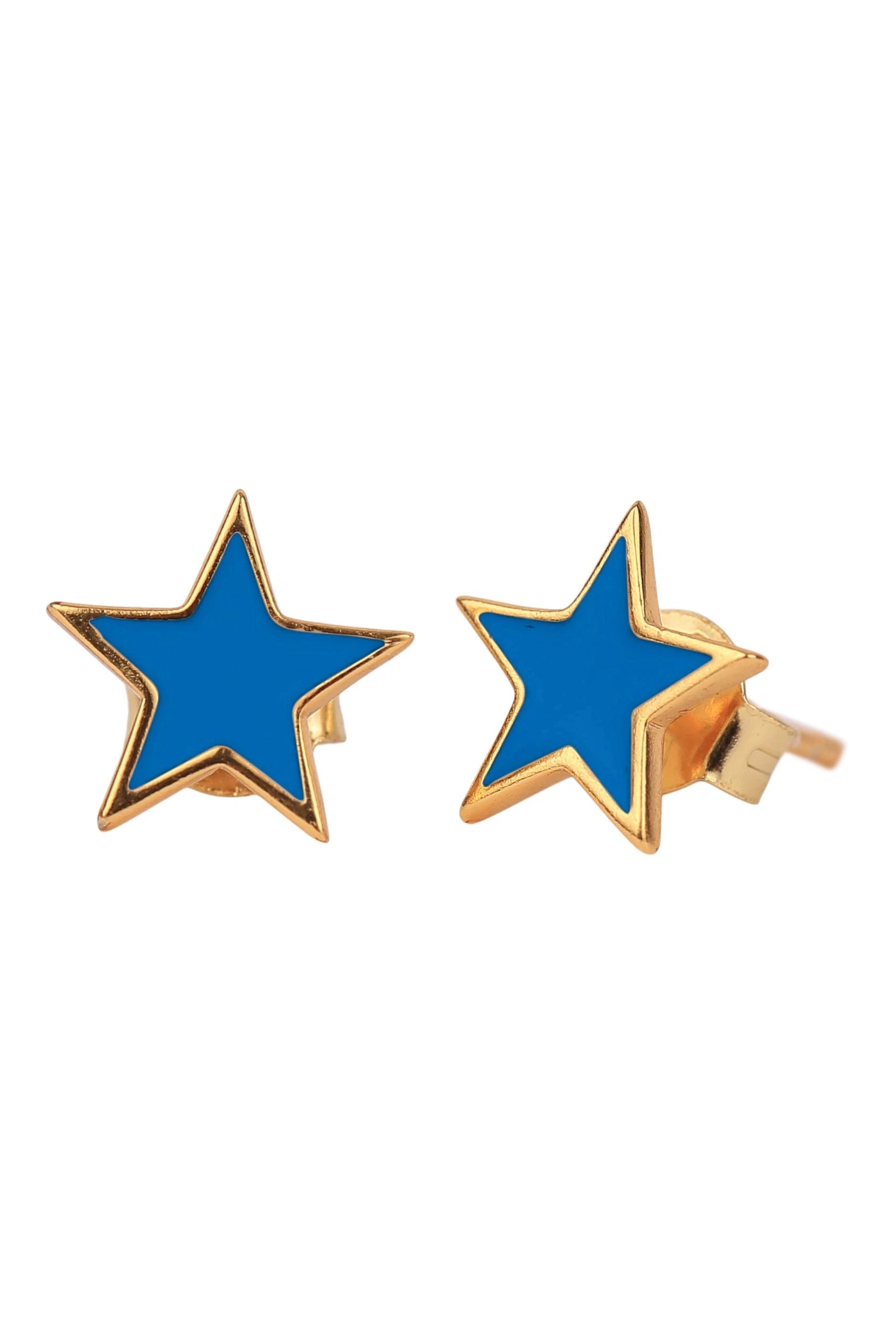 Game Day: Pennant Pair- Team Color Huggie Hoops + Star Stud Earrings On Pennant Flag In Royal Blue-Earrings-Color Shout-Deja Nu Boutique, Women's Fashion Boutique in Lampasas, Texas