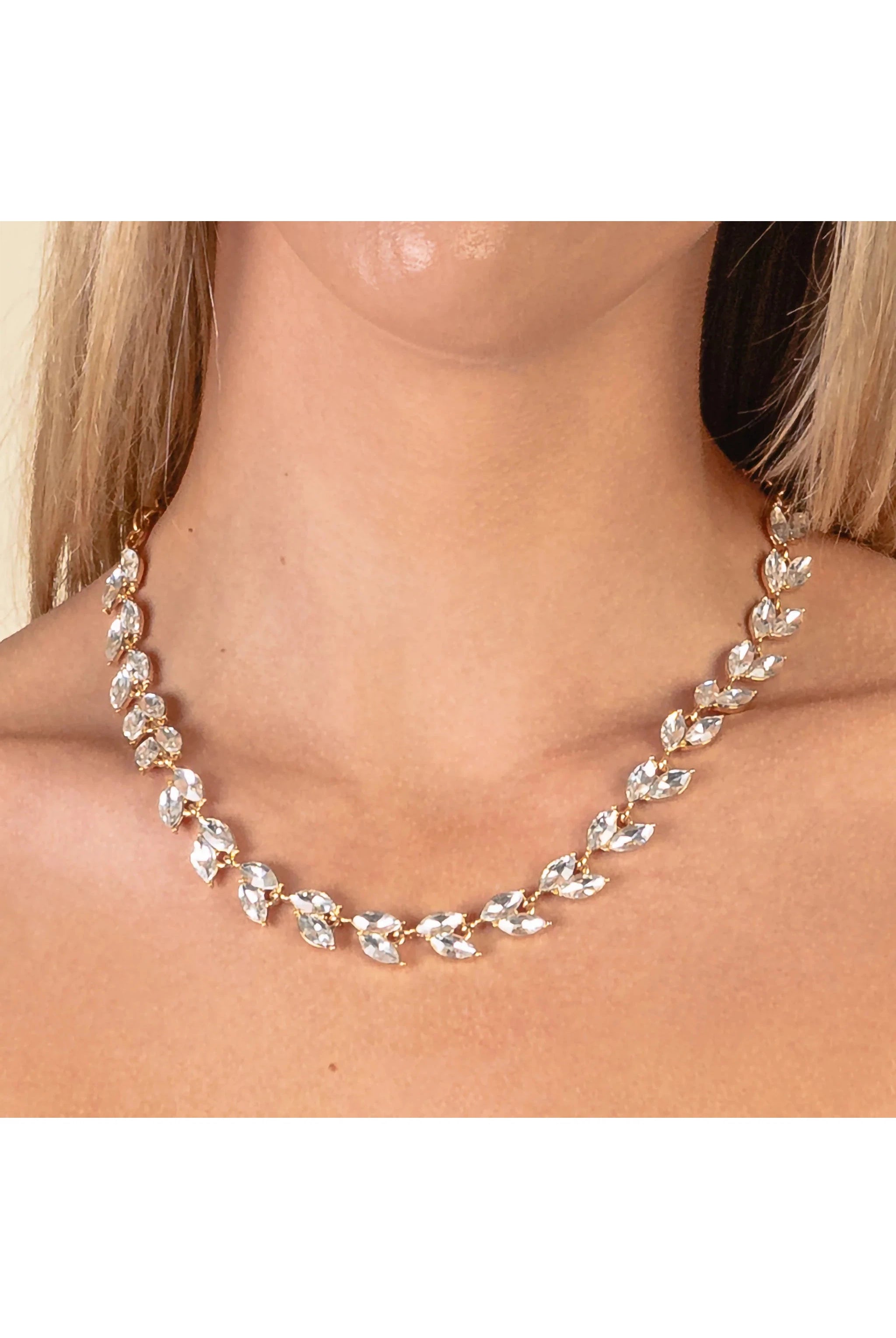 Gilded Vines: Crystal Marquis Gold Statement Necklace-Necklaces-Deja Nu-Deja Nu Boutique, Women's Fashion Boutique in Lampasas, Texas