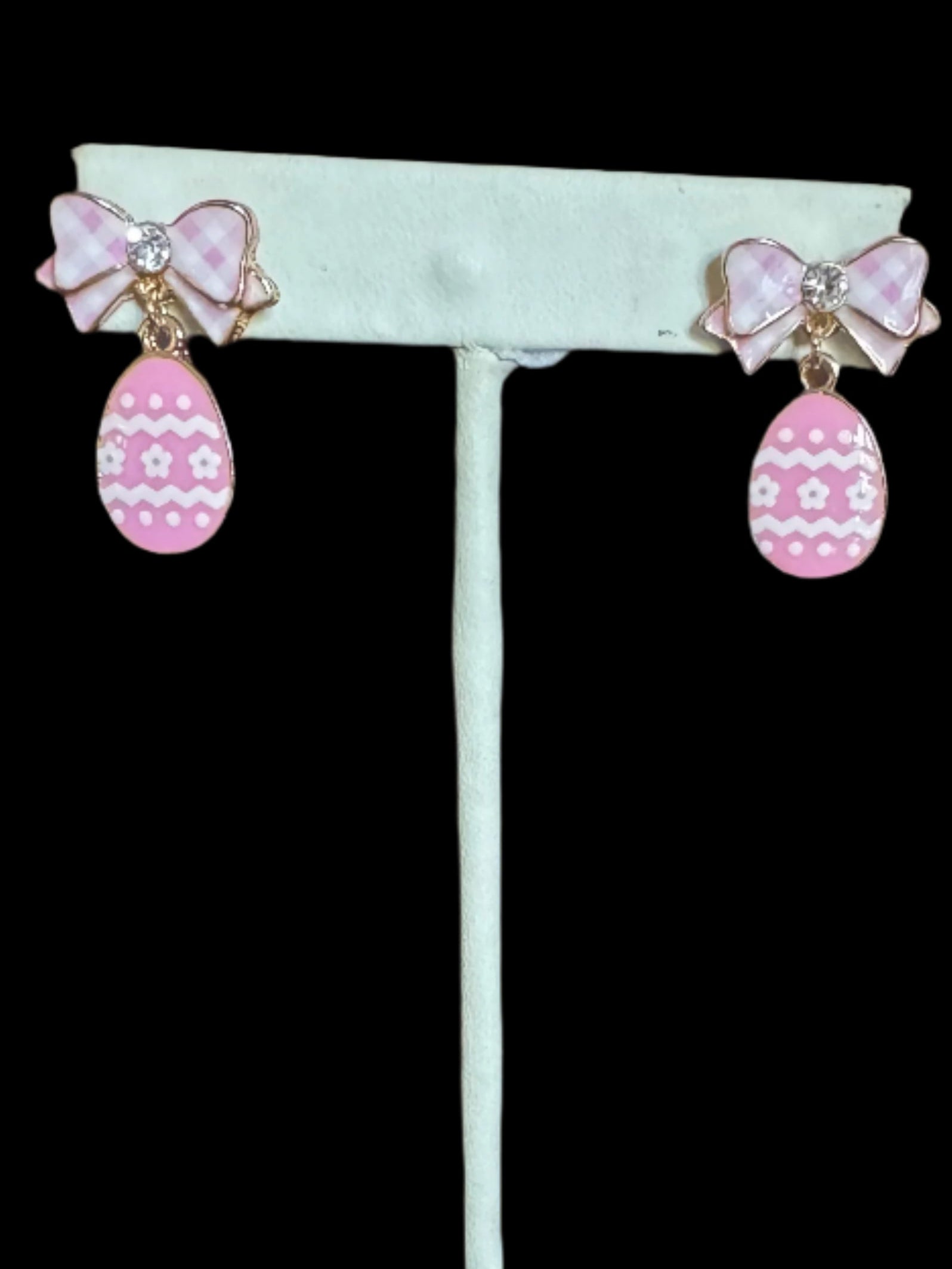 Gingham Bow & Easter Egg Drop Earrings – Pretty in Pastel Pink-Earrings-Deja Nu Tx-Deja Nu Boutique, Women's Fashion Boutique in Lampasas, Texas