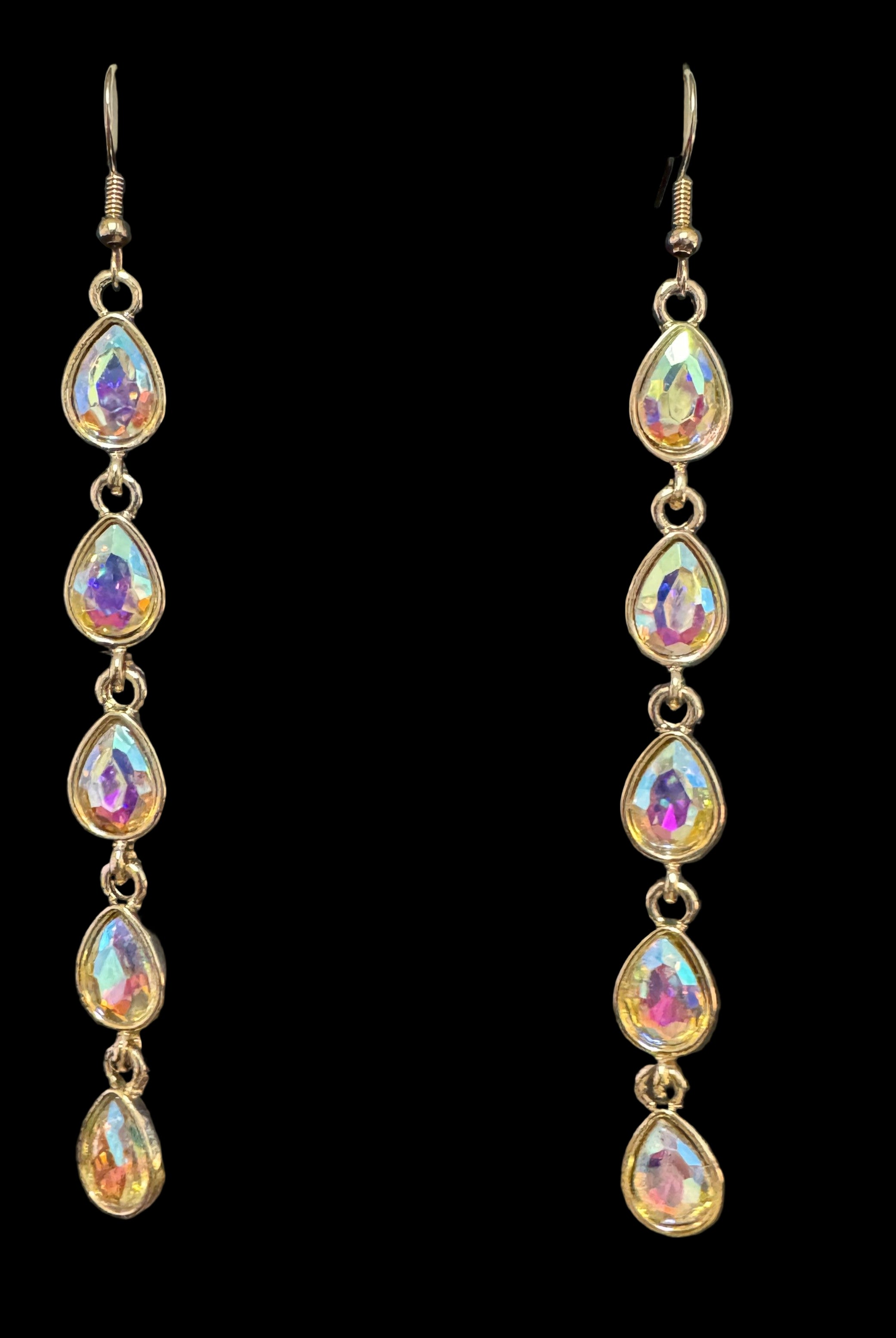 Gold Bezel AB Teardrop Crystal Earrings-Earrings-Deja Nu Tx-Deja Nu Boutique, Women's Fashion Boutique in Lampasas, Texas