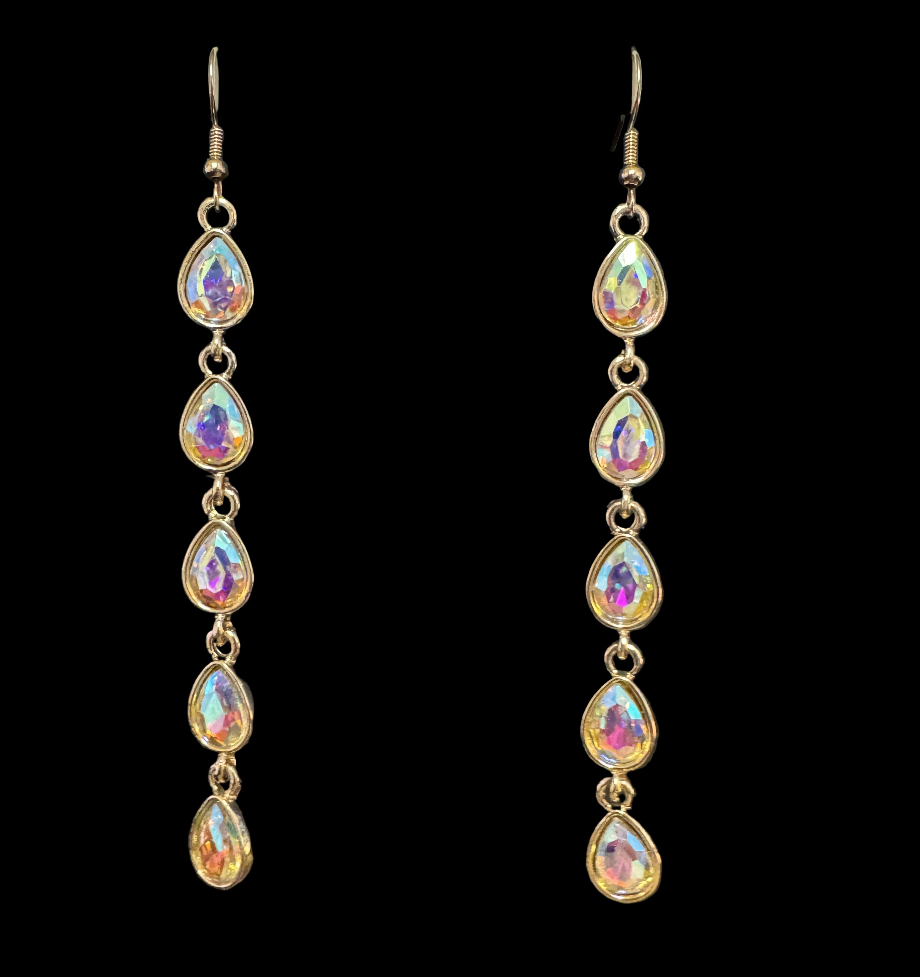 Gold Bezel AB Teardrop Crystal Earrings-Earrings-Deja Nu Tx-Deja Nu Boutique, Women's Fashion Boutique in Lampasas, Texas