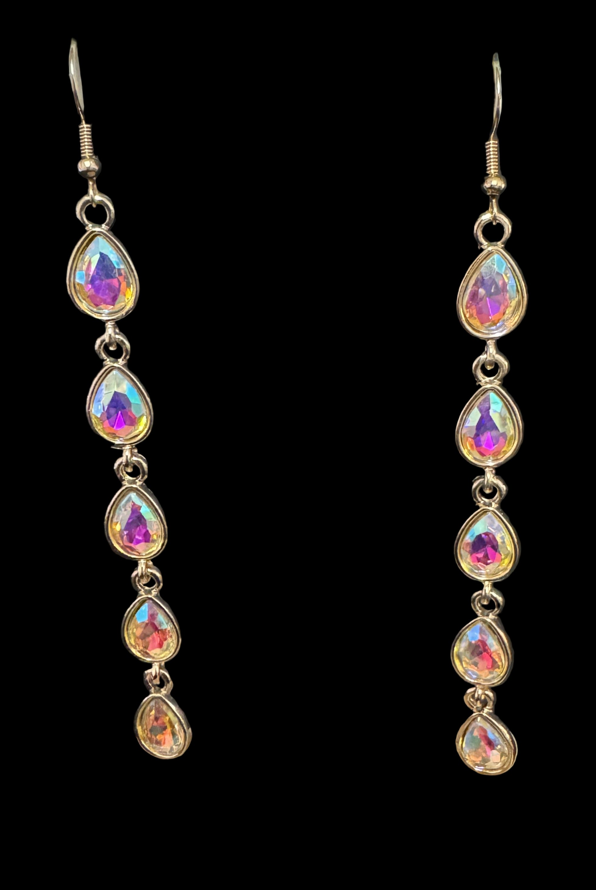Gold Bezel AB Teardrop Crystal Earrings-Earrings-Deja Nu Tx-Deja Nu Boutique, Women's Fashion Boutique in Lampasas, Texas