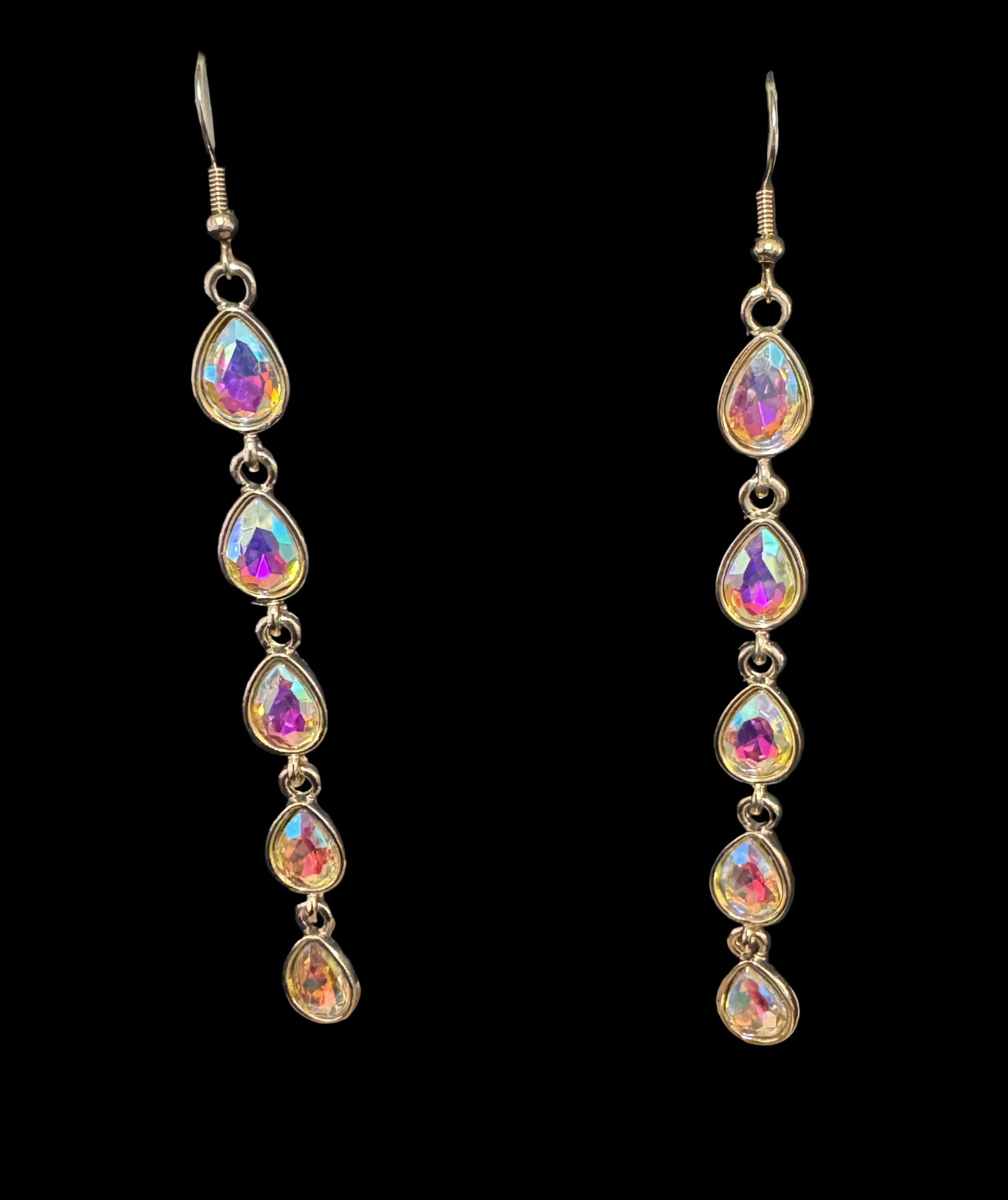 Gold Bezel AB Teardrop Crystal Earrings-Earrings-Deja Nu Tx-Deja Nu Boutique, Women's Fashion Boutique in Lampasas, Texas
