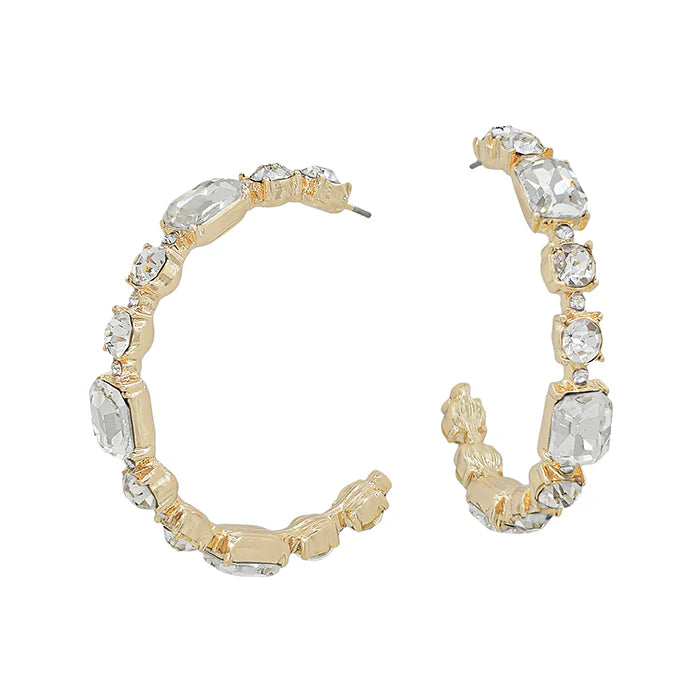 Gold Crystal-Encrusted Hoop Earrings – Elegant & Sparkling-Earrings-Deja Nu Tx-Deja Nu Boutique, Women's Fashion Boutique in Lampasas, Texas