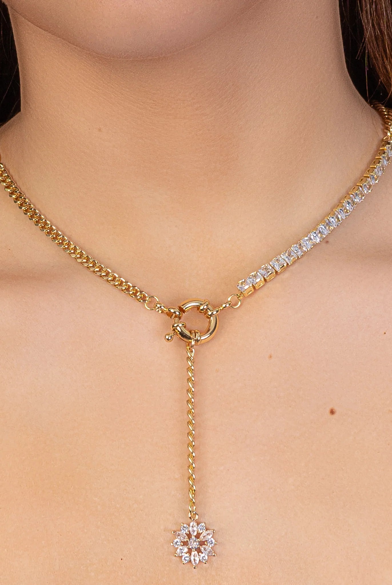 Gold Crystal Flower Pendant Necklace-Necklaces-Deja Nu Tx-Deja Nu Boutique, Women's Fashion Boutique in Lampasas, Texas