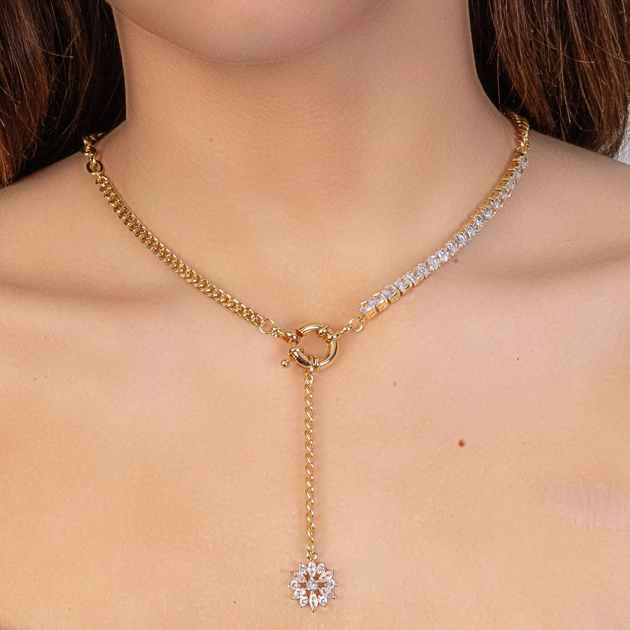 Gold Crystal Flower Pendant Necklace-Necklaces-Deja Nu Tx-Deja Nu Boutique, Women's Fashion Boutique in Lampasas, Texas