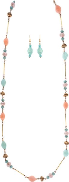 Rain Gold Pink Blue Baubles Long 38" Necklace Set-Necklace-Rain Jewelry Collection-Deja Nu Boutique, Women's Fashion Boutique in Lampasas, Texas