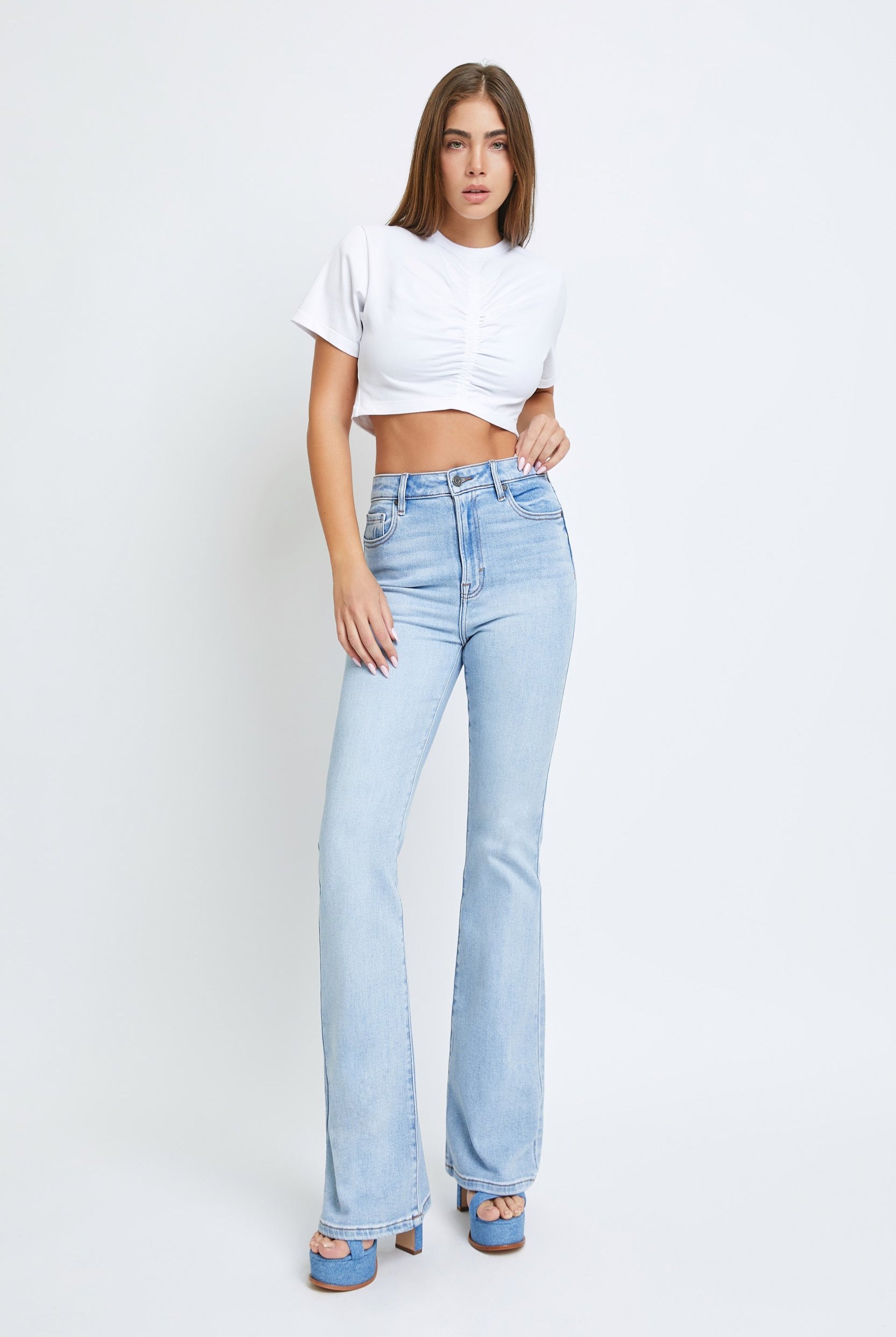 Hidden Jeans Happi High Rise Flare Straight Denim Jeans In Light Blue-Jeans-Hidden-Deja Nu Boutique, Women's Fashion Boutique in Lampasas, Texas