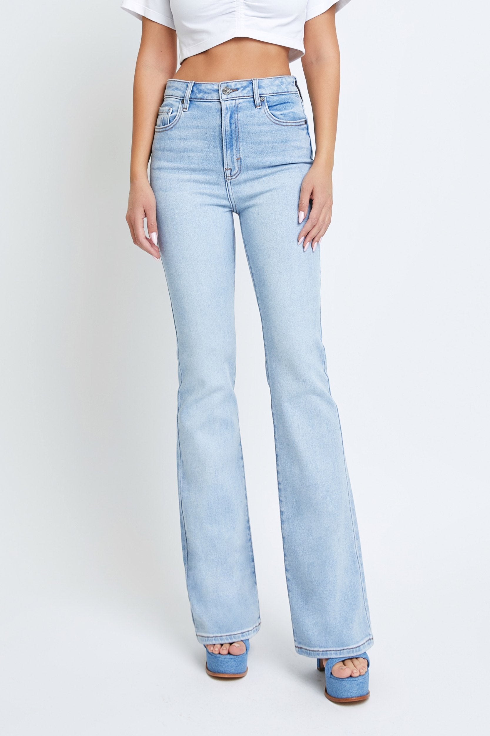 Hidden Jeans Happi High Rise Flare Straight Denim Jeans In Light Blue-Jeans-Hidden-Deja Nu Boutique, Women's Fashion Boutique in Lampasas, Texas