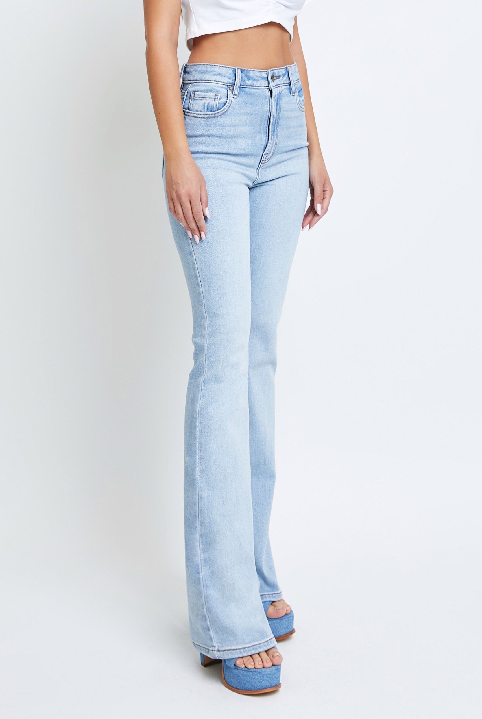 Hidden Jeans Happi High Rise Flare Straight Denim Jeans In Light Blue-Jeans-Hidden-Deja Nu Boutique, Women's Fashion Boutique in Lampasas, Texas