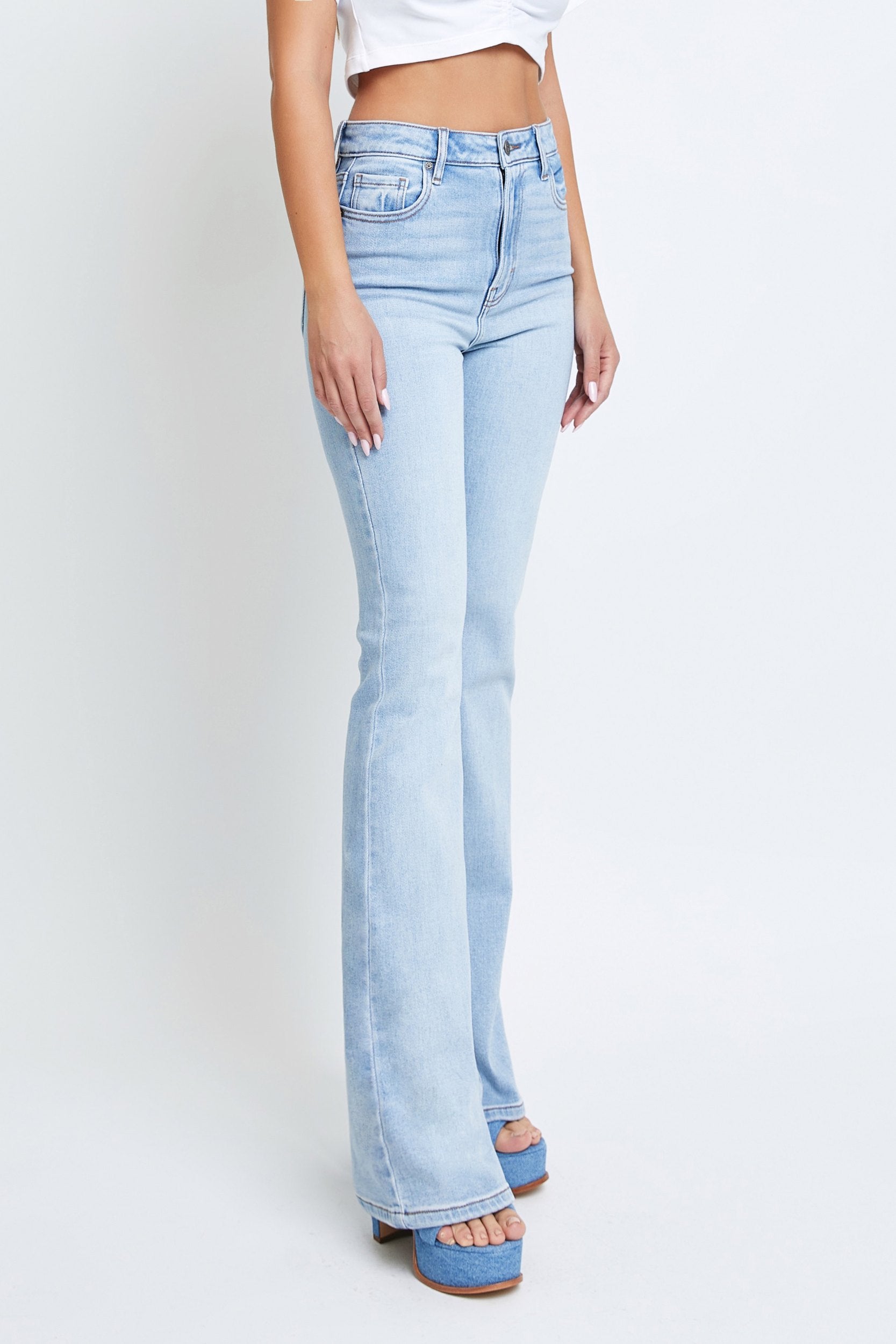 Hidden Jeans Happi High Rise Flare Straight Denim Jeans In Light Blue-Jeans-Hidden-Deja Nu Boutique, Women's Fashion Boutique in Lampasas, Texas