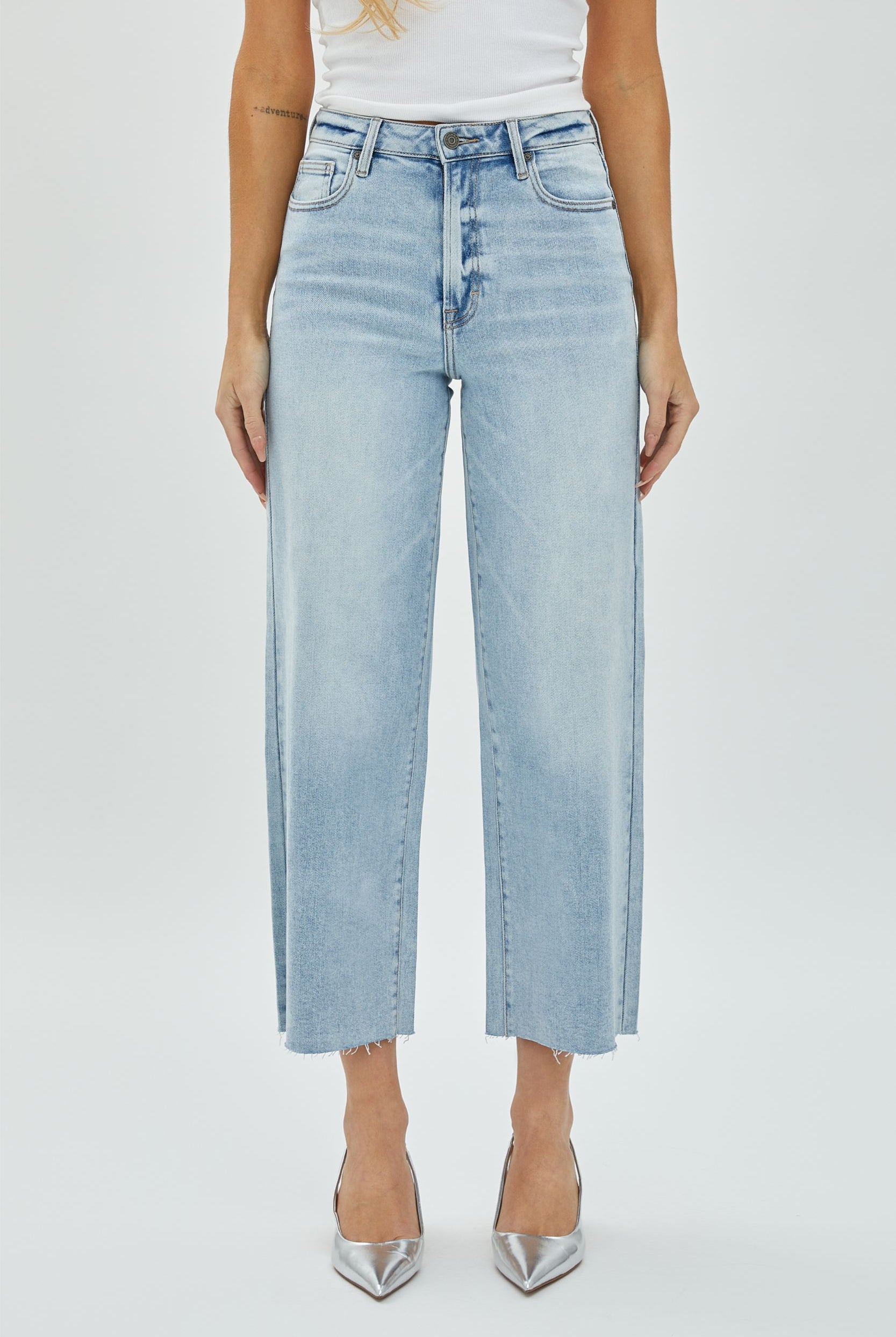 Hidden Nori High Waist Cropped Wide Pants 27” Inseam In Light Blue-Jeans-Hidden-Deja Nu Boutique, Women's Fashion Boutique in Lampasas, Texas