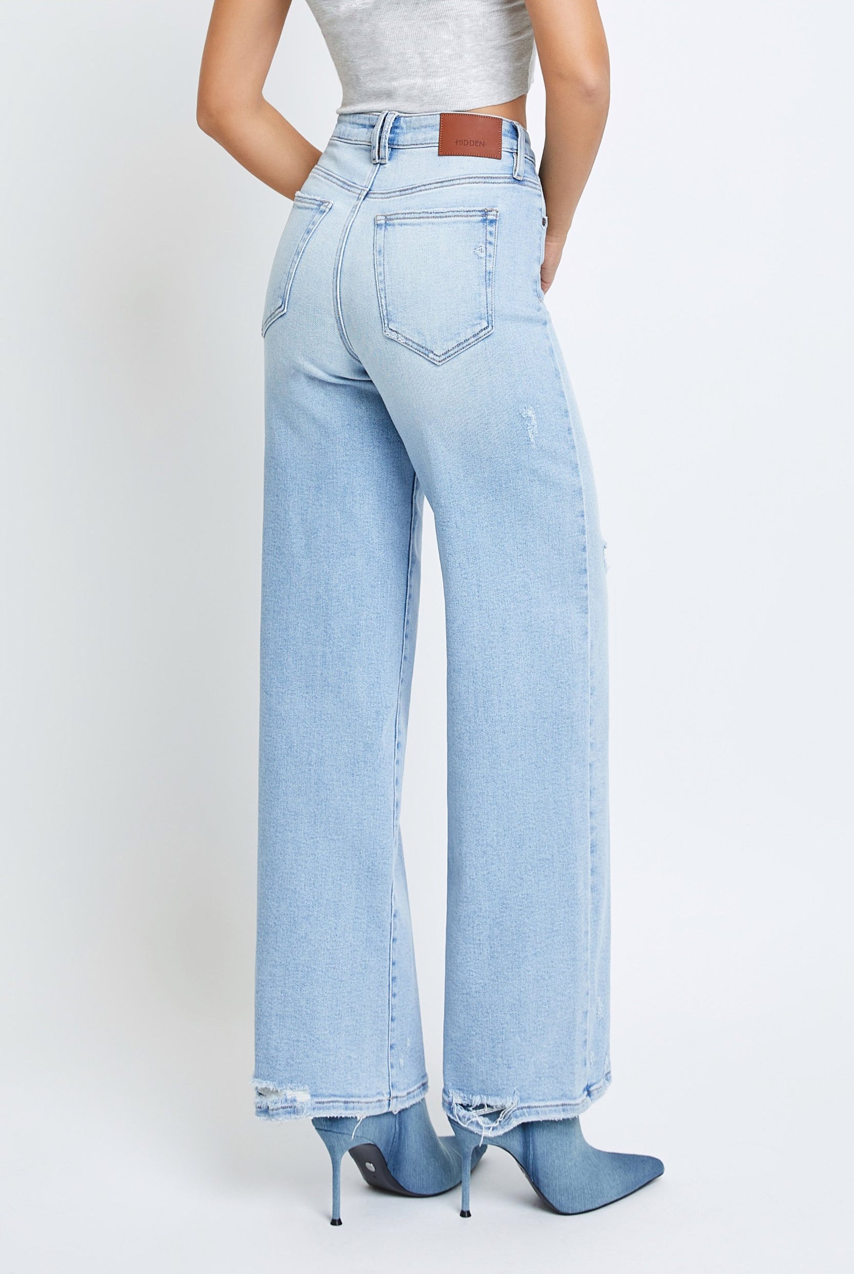 Hidden Nori High Waist Wide Leg Jean 31” Inseam In Light Blue-Jeans-Hidden-Deja Nu Boutique, Women's Fashion Boutique in Lampasas, Texas