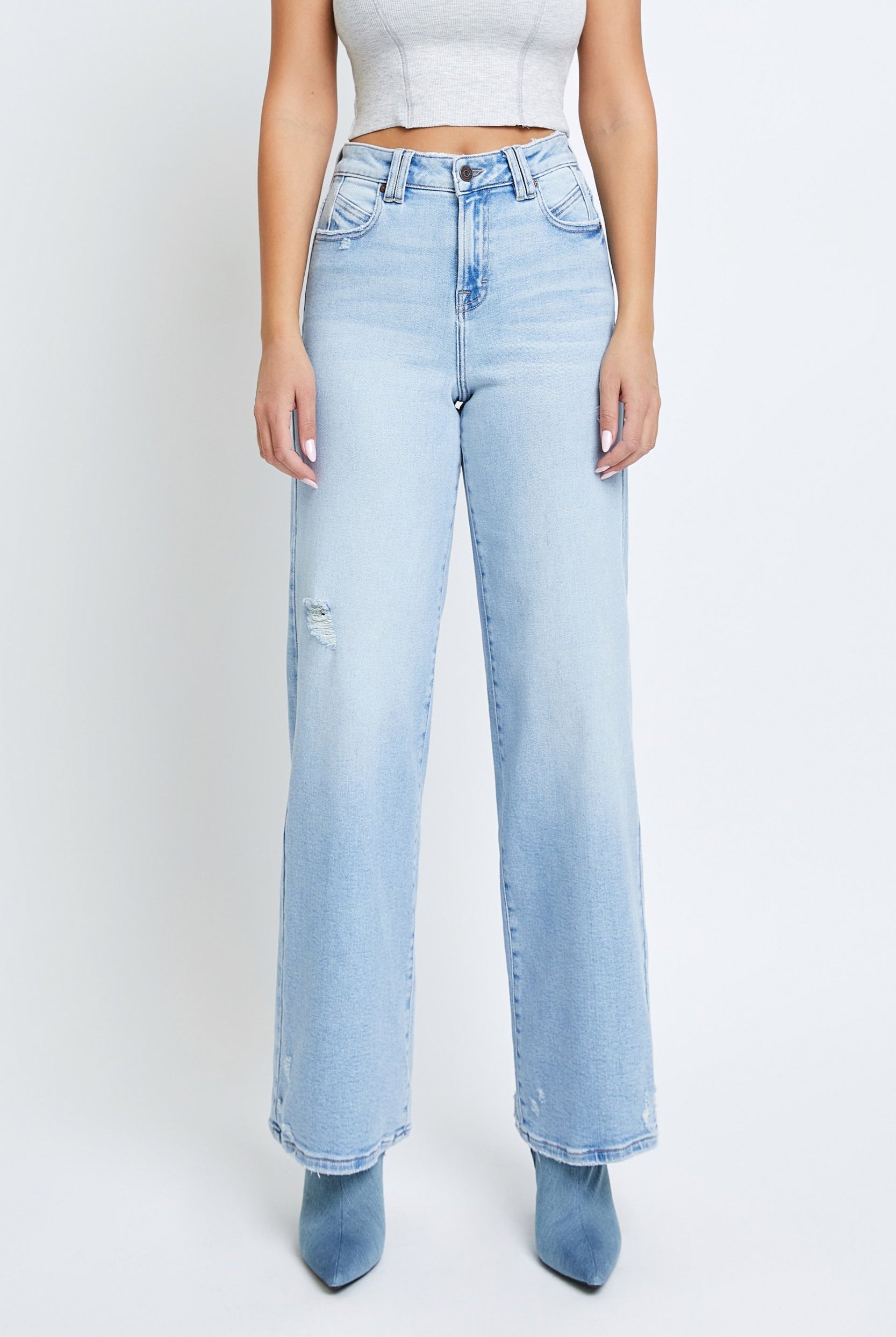 Hidden Nori High Waist Wide Leg Jean 31” Inseam In Light Blue-Jeans-Hidden-Deja Nu Boutique, Women's Fashion Boutique in Lampasas, Texas