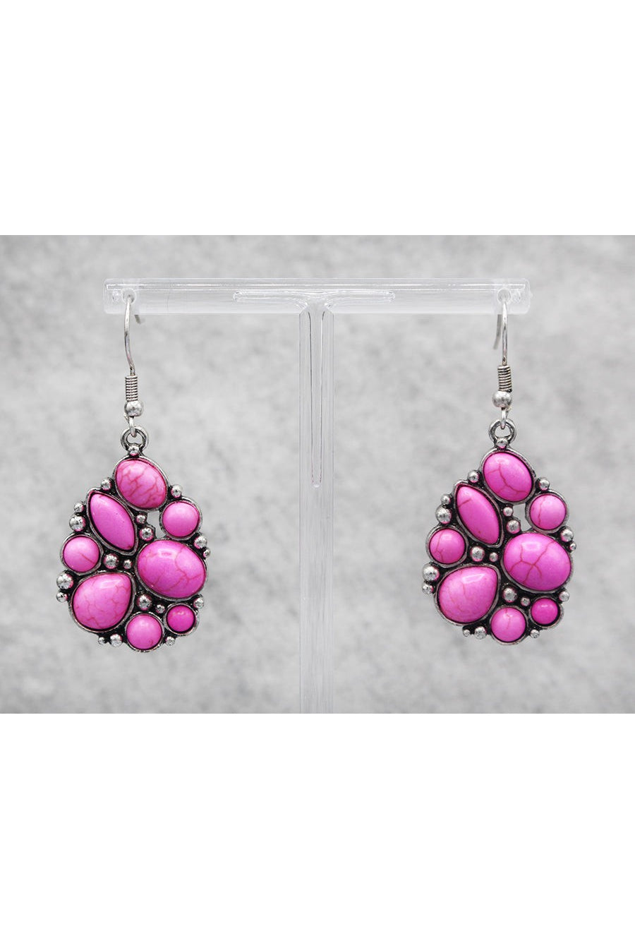 Hippie Hot Pink Silver Metal Earring With Semi-Genuine Stones-Earrings-Deja Nu-Deja Nu Boutique, Women's Fashion Boutique in Lampasas, Texas