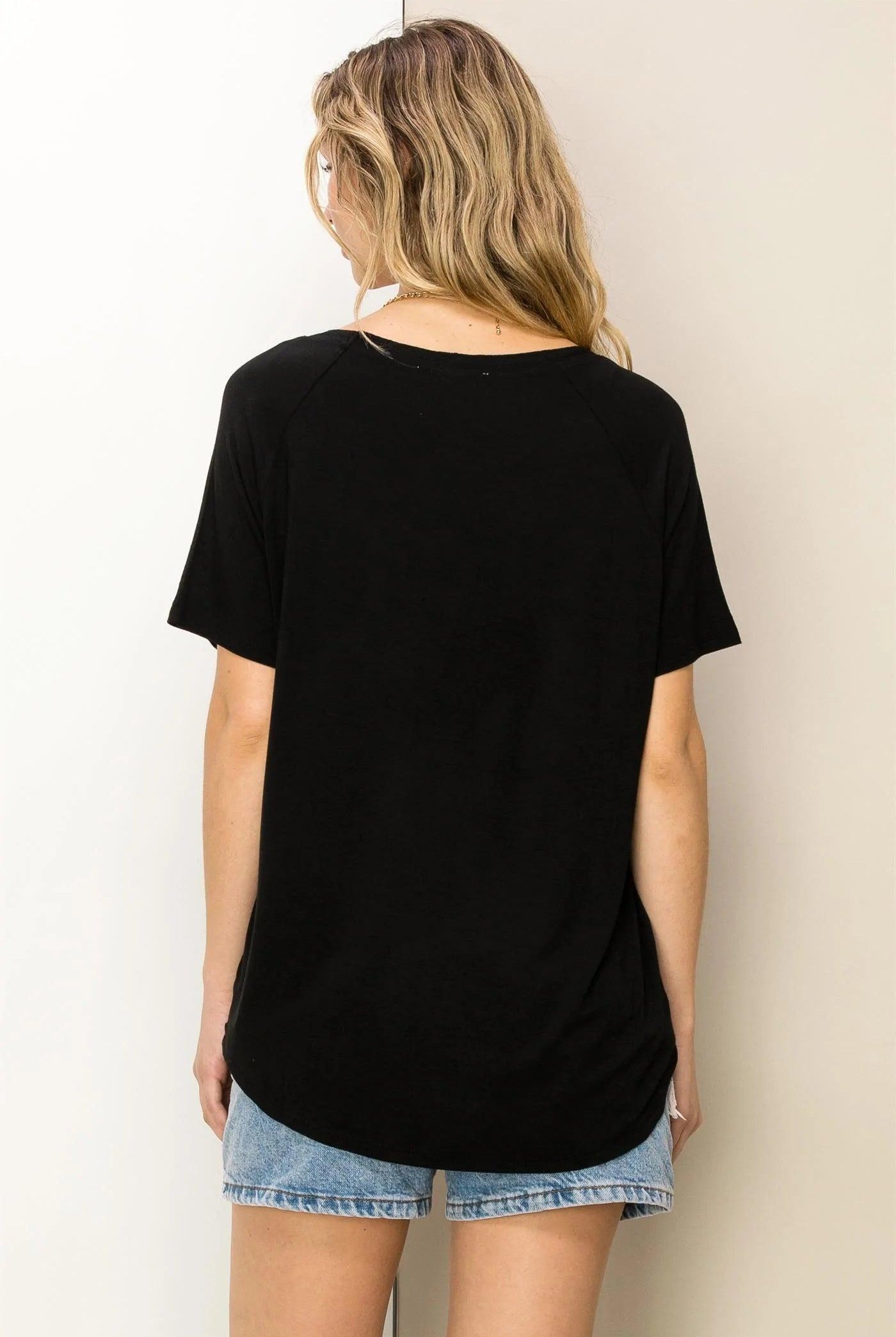 Hyfve Double Zero Always Late Oversized V-Neck Tee In Black-Short Sleeves-Hyfve-Deja Nu Boutique, Women's Fashion Boutique in Lampasas, Texas