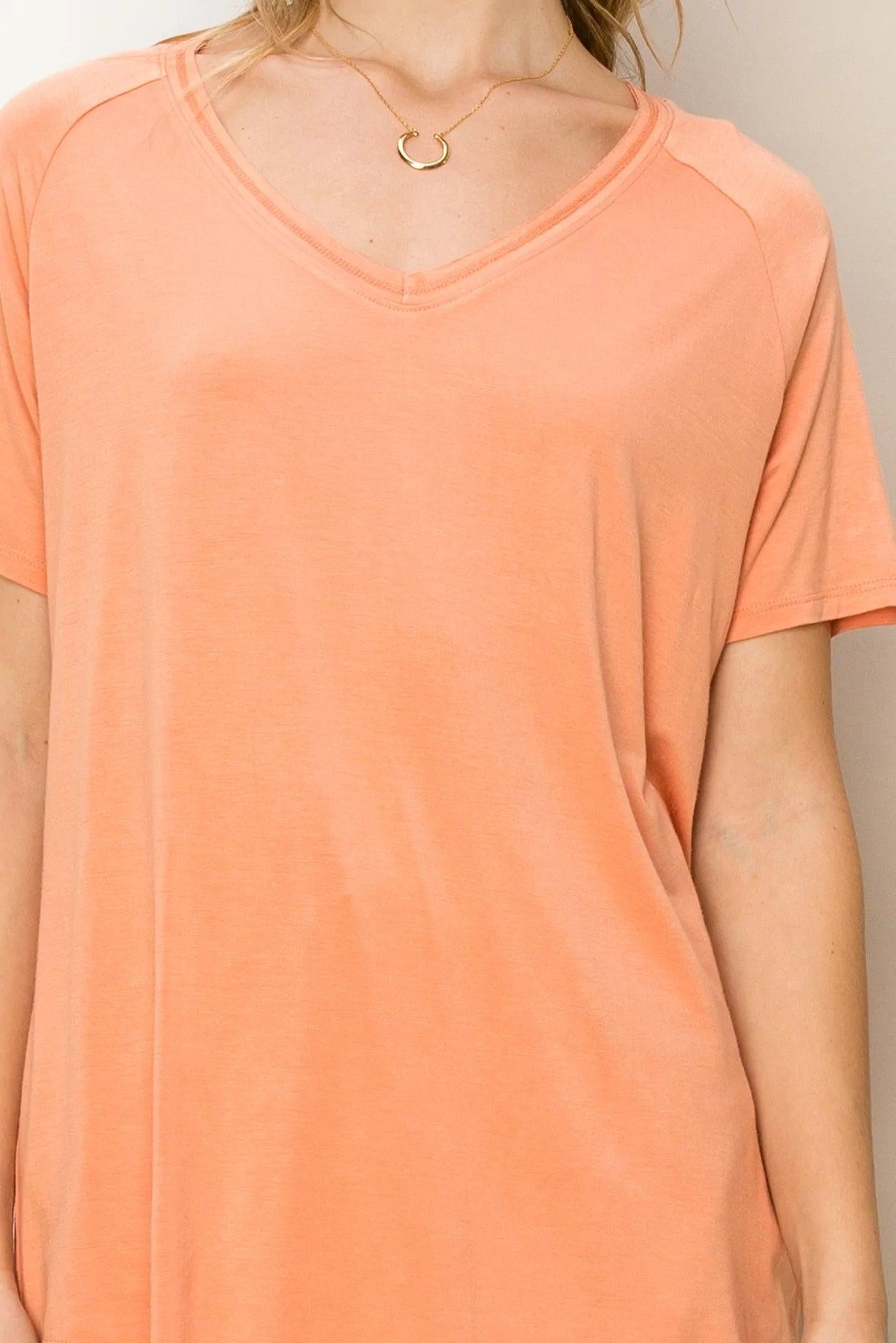 Hyfve Double Zero Always Late Oversized V-Neck Tee In Creamy Peach-Short Sleeves-Hyfve-Deja Nu Boutique, Women's Fashion Boutique in Lampasas, Texas