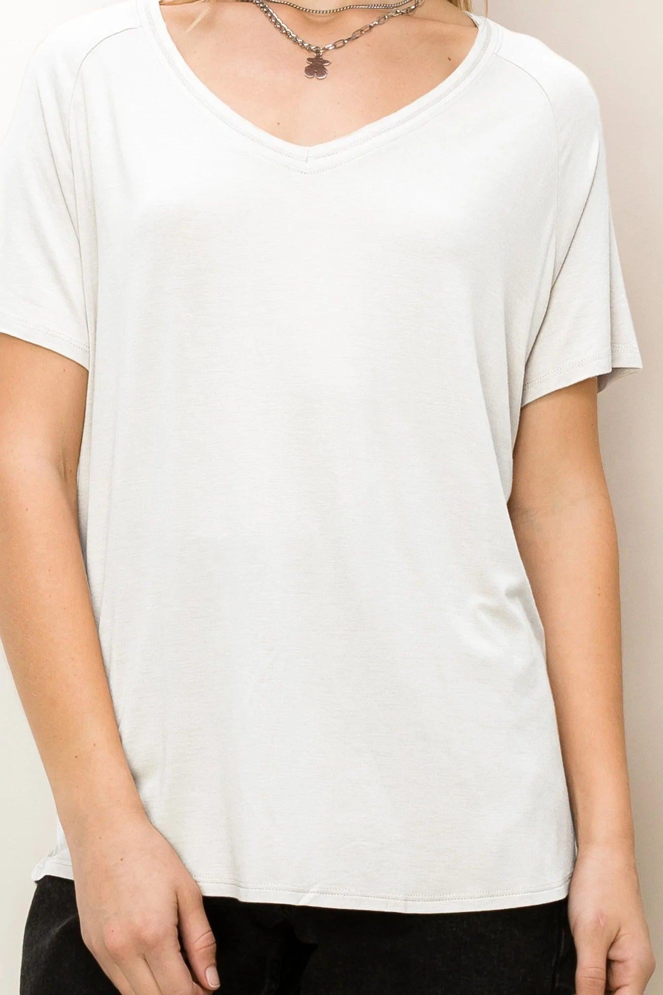Hyfve Double Zero Always Late Oversized V-Neck Tee In Off White-Short Sleeves-Hyfve-Deja Nu Boutique, Women's Fashion Boutique in Lampasas, Texas