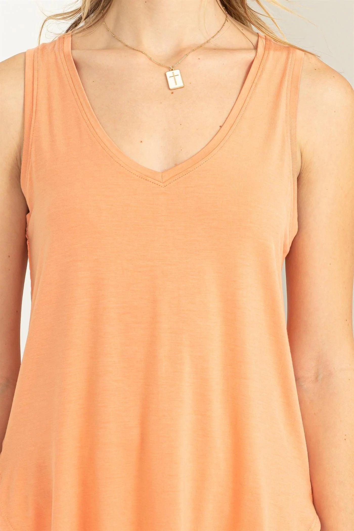 Hyfve Double Zero Call Me Yours V-Neck Tank Top In Creamy Peach-Camis/Tanks-Hyfve-Deja Nu Boutique, Women's Fashion Boutique in Lampasas, Texas