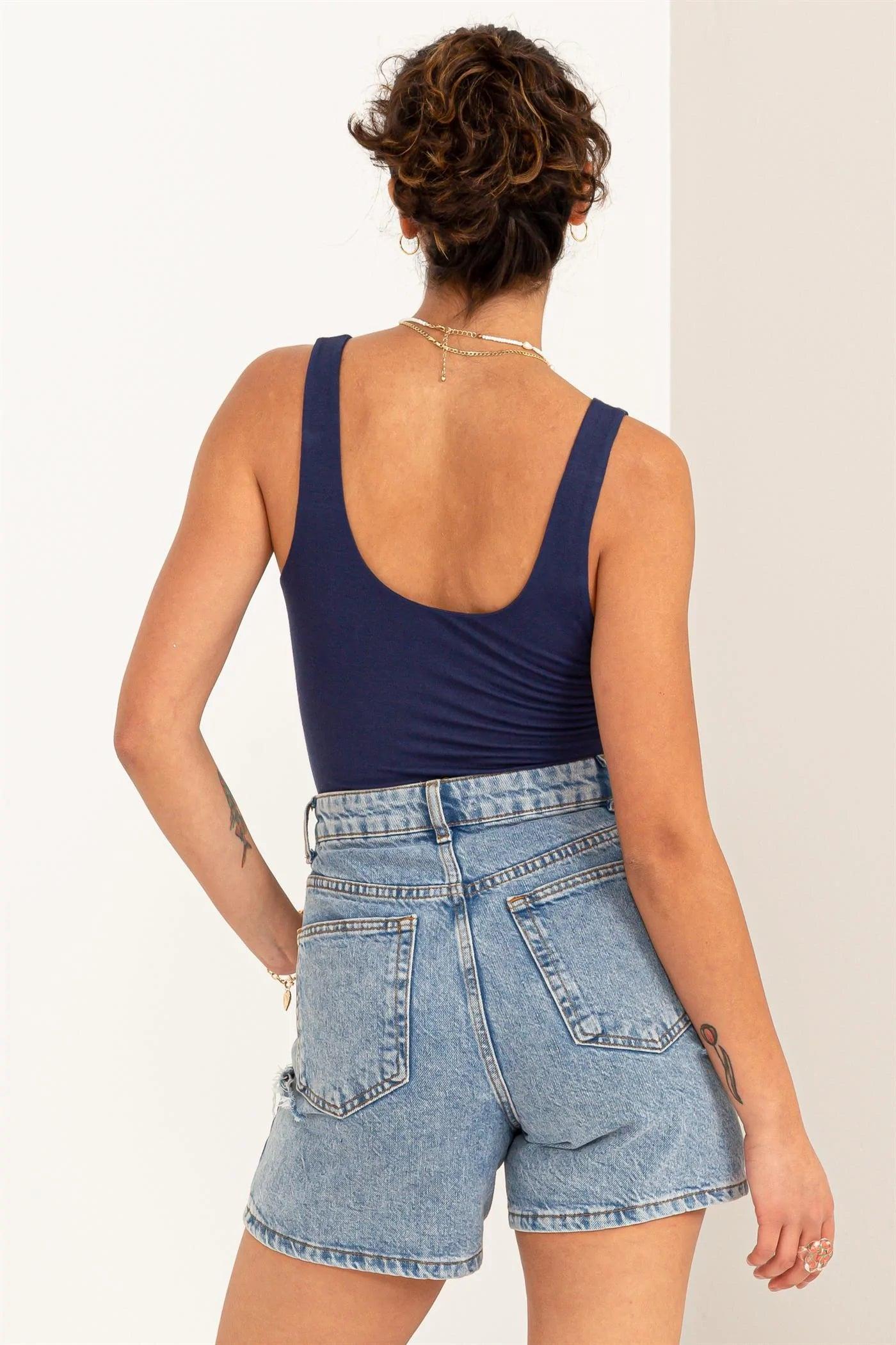 Hyfve Double Zero Hearts Align Scoop Neck Tank Bodysuit In Dark Night-Camis/Tanks-Hyfve-Deja Nu Boutique, Women's Fashion Boutique in Lampasas, Texas