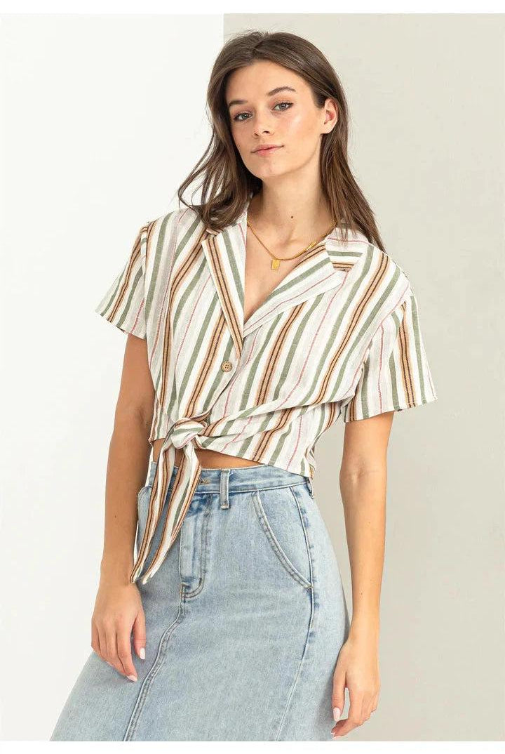 Hyfve Double Zero Mine For The Summer Stripe-Print Cropped Shirt-Tops-Hyfve-Deja Nu Boutique, Women's Fashion Boutique in Lampasas, Texas