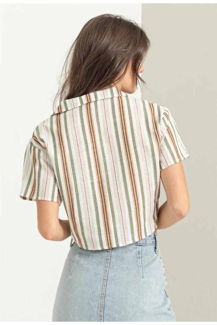 Hyfve Double Zero Mine For The Summer Stripe-Print Cropped Shirt-Tops-Hyfve-Deja Nu Boutique, Women's Fashion Boutique in Lampasas, Texas
