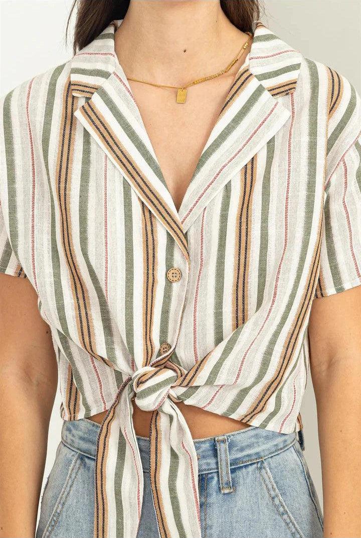 Hyfve Double Zero Mine For The Summer Stripe-Print Cropped Shirt-Tops-Hyfve-Deja Nu Boutique, Women's Fashion Boutique in Lampasas, Texas